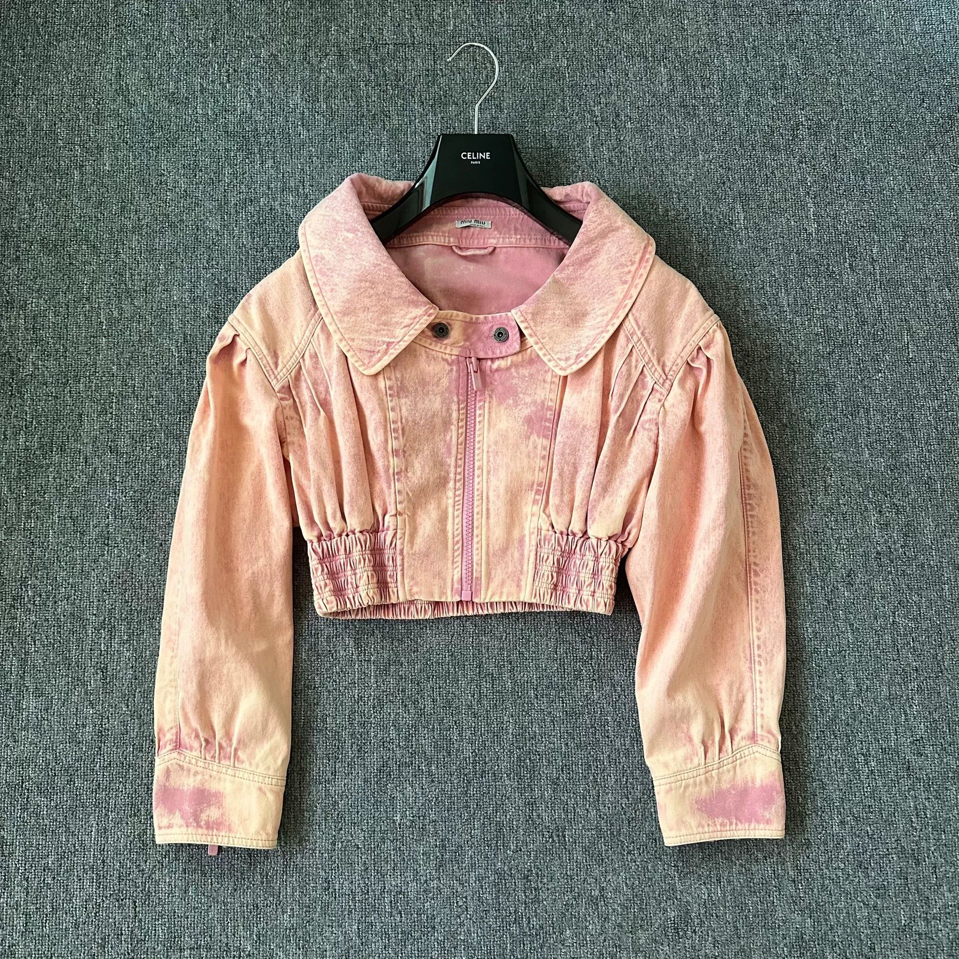 Miu Miu Miu Miu Pink Distressed Denim Cropped Jacket Size S / US 4 / IT 40 - 1 Thumbnail