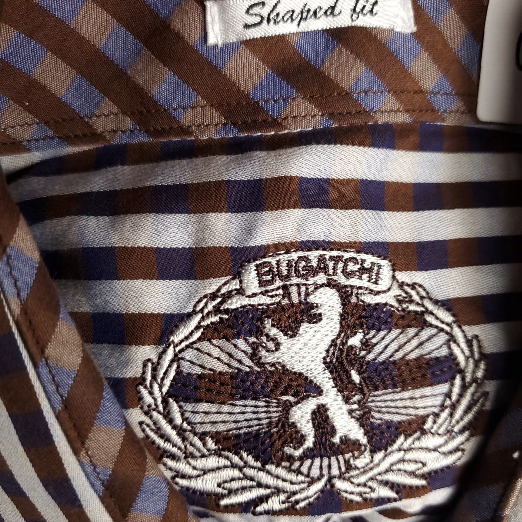 BUGATCHI Bugatchi Uomo Shirt Men’s XL Brown Blue Striped Button-Up Long Sleeve Classic Fit Size US XL / EU 56 / 4 - 7 Thumbnail