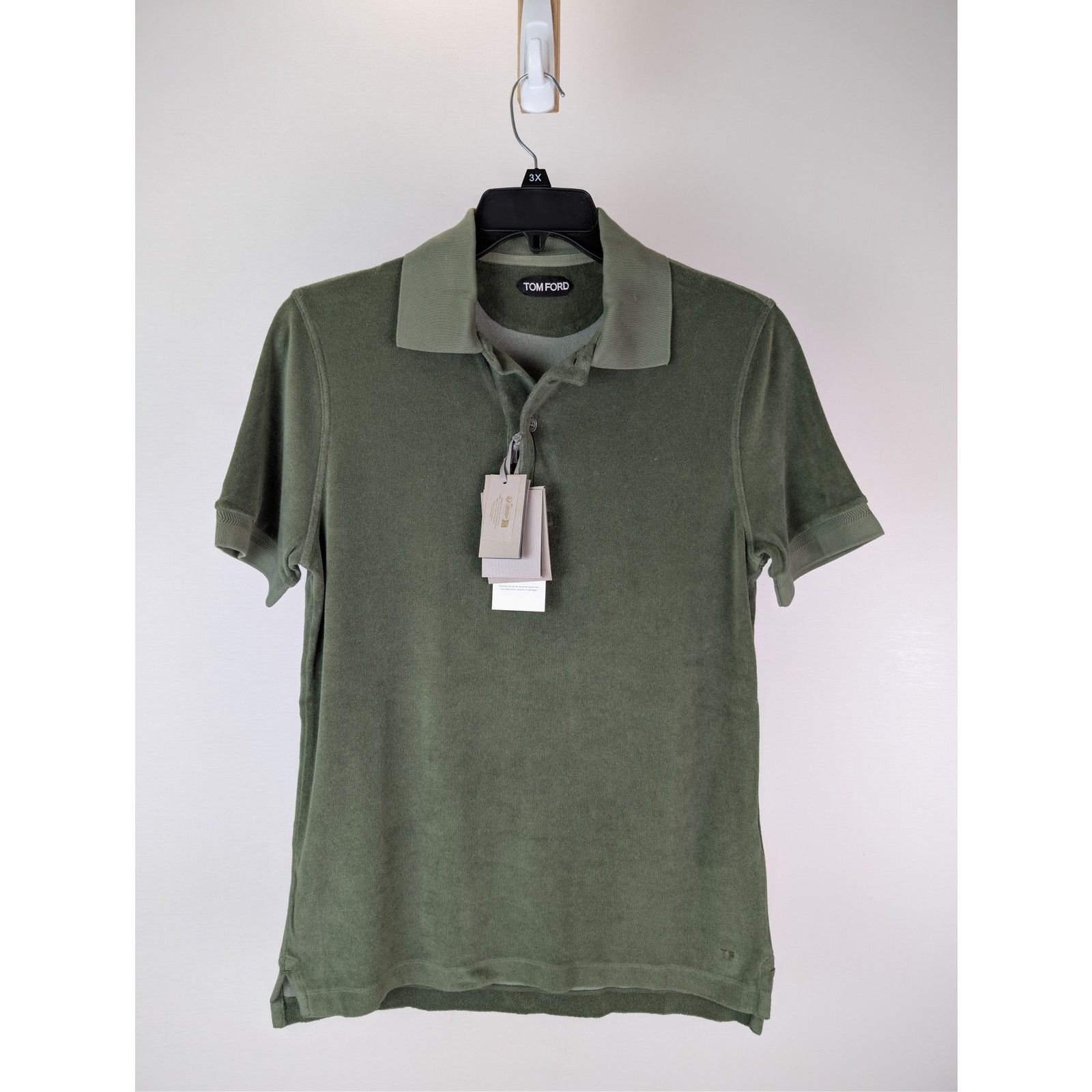 Tom Ford o1rshd1 CC20 cotton-blend terry polo shirt in olive green Size US S / EU 44-46 / 1 - 8 Thumbnail