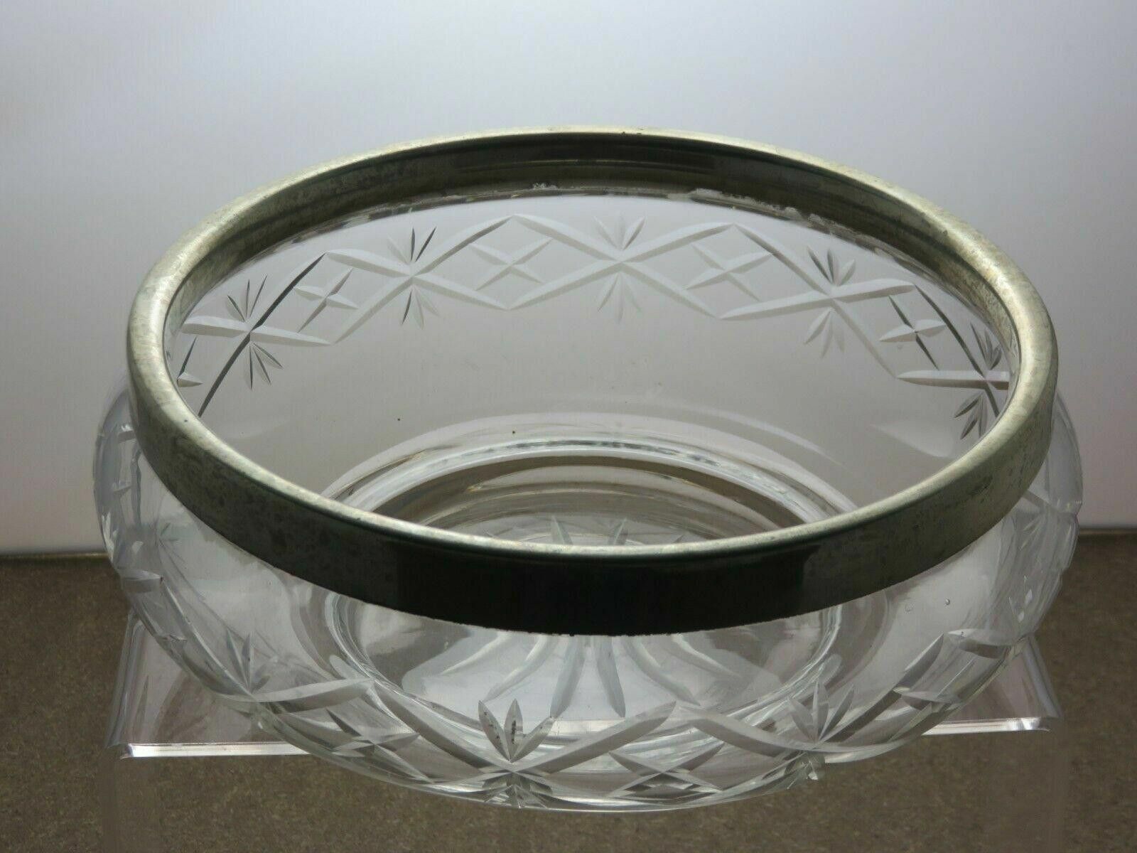 The Unbranded Brand Vintage Cut Glass Crystal Bowl With Silver Plated Rim Size ONE SIZE - 5 Thumbnail