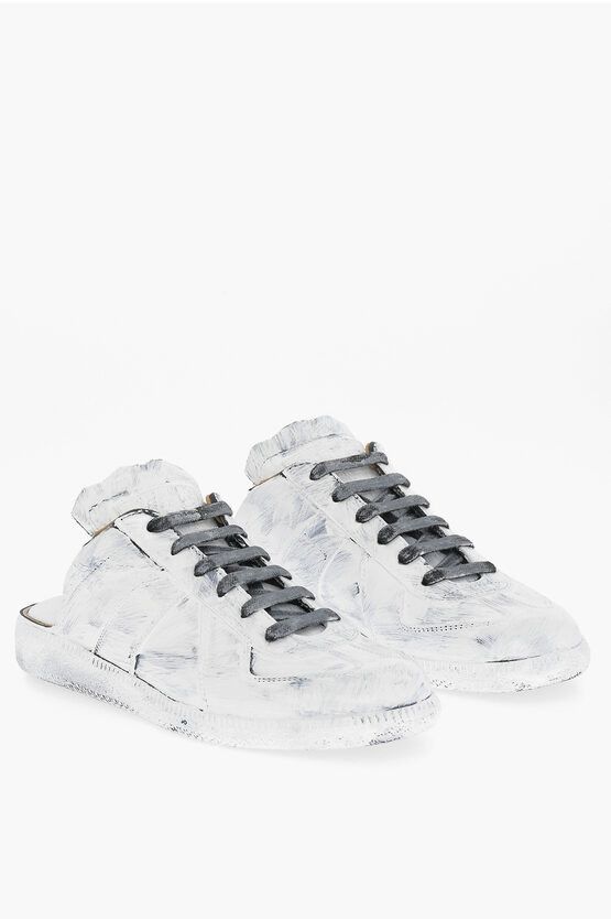 MM22 Open Back Patent Leather Sneakers black&white