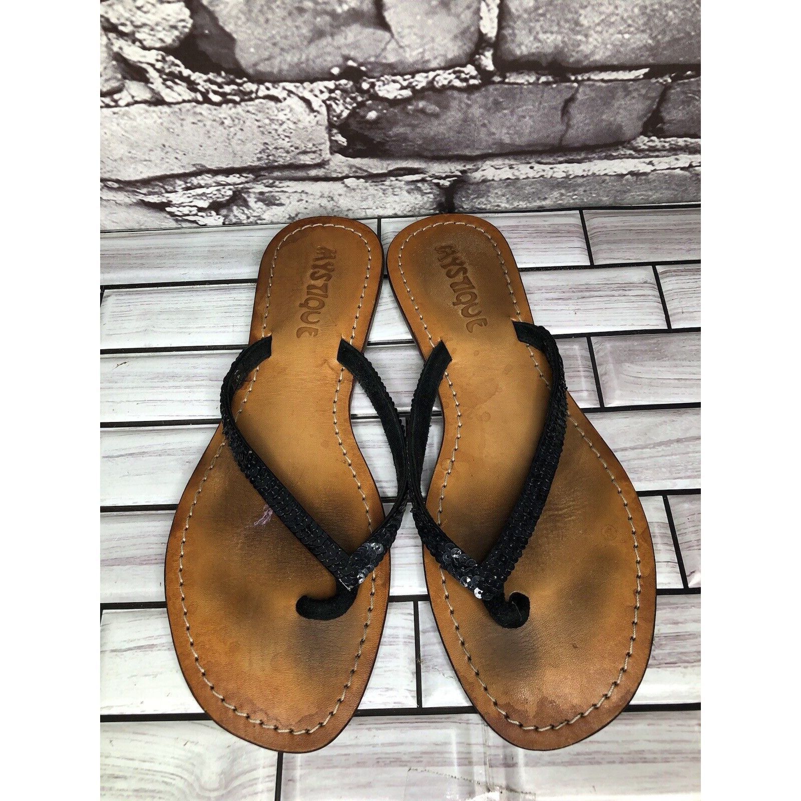 Other Mystique Black Leather Snake Skin Thong Flip Flops Sandals W Size US 9 / IT 39 - 17 Thumbnail