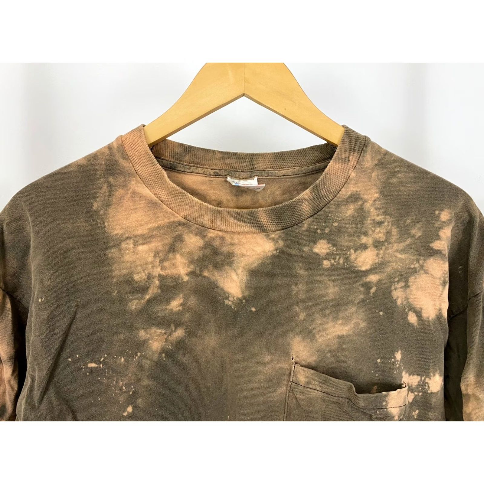 Fruit Of The Loom VINTAGE Fruit Of The Loom T-Shirt XL 90s Bleach Stain Selvedge Pocket Single Stitch Brown Tan Mens Size US XL / EU 56 / 4 - 5 Thumbnail
