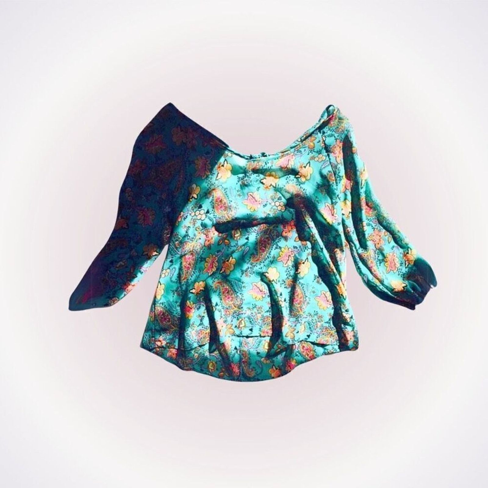 Other Sheer Teal Floral Paisley Peasant Top | Sz S (NO SIZE TAG) Size S / US 4 / IT 40 - 1 Thumbnail