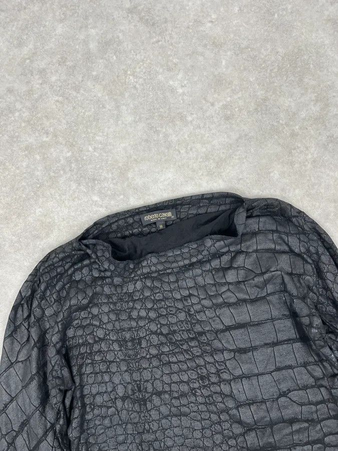 Roberto Cavalli 1990s Roberto Cavalli Black Crocodile Effect Longsleeve Size XS / US 0-2 / IT 36-38 - 4 Thumbnail