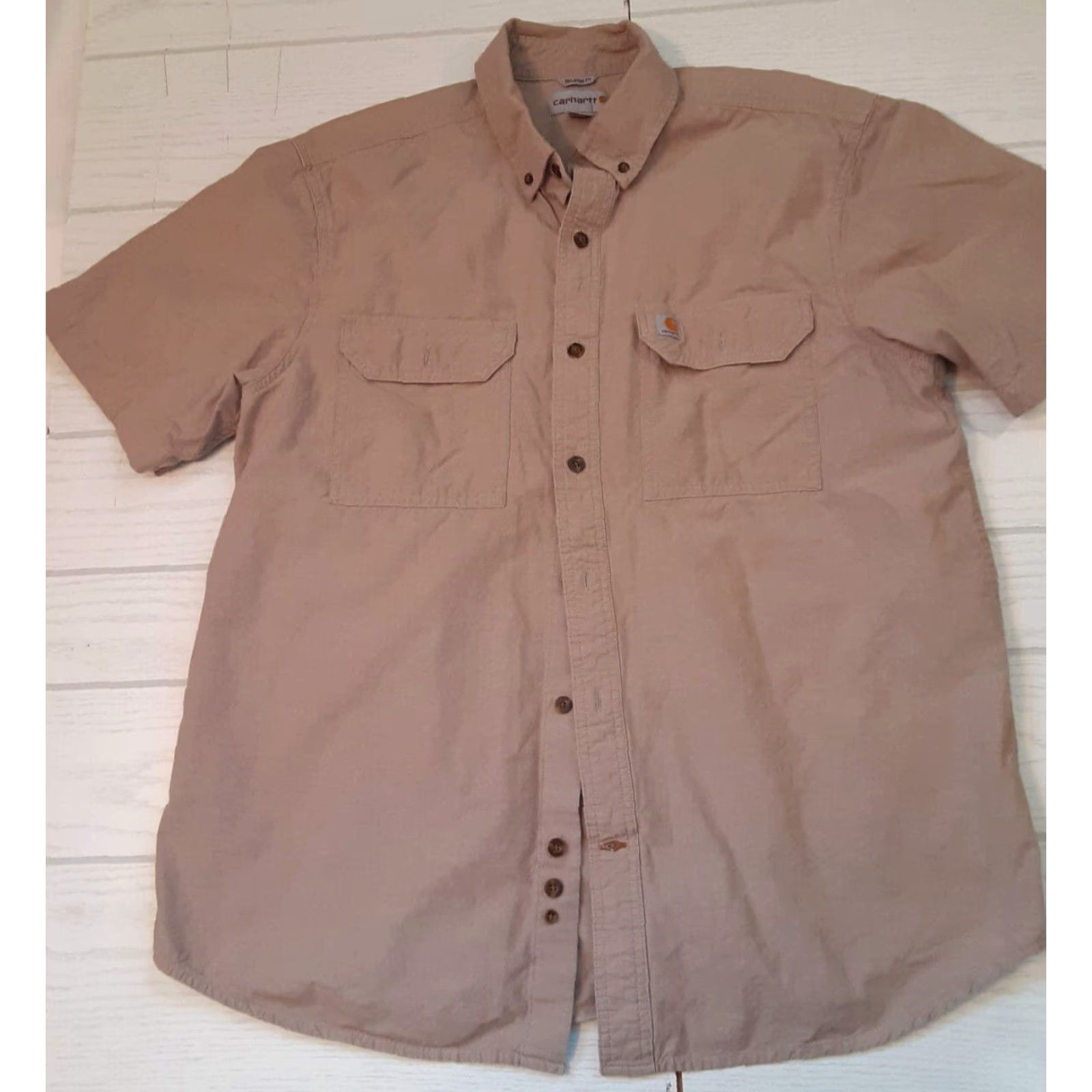Carhartt VINTAGE Carhartt Shirt Short Sleeve L Relaxed Regular Khaki Brown Solid Men 90s Classic Shirt Mens L Size US L / EU 52-54 / 3 - 6 Thumbnail