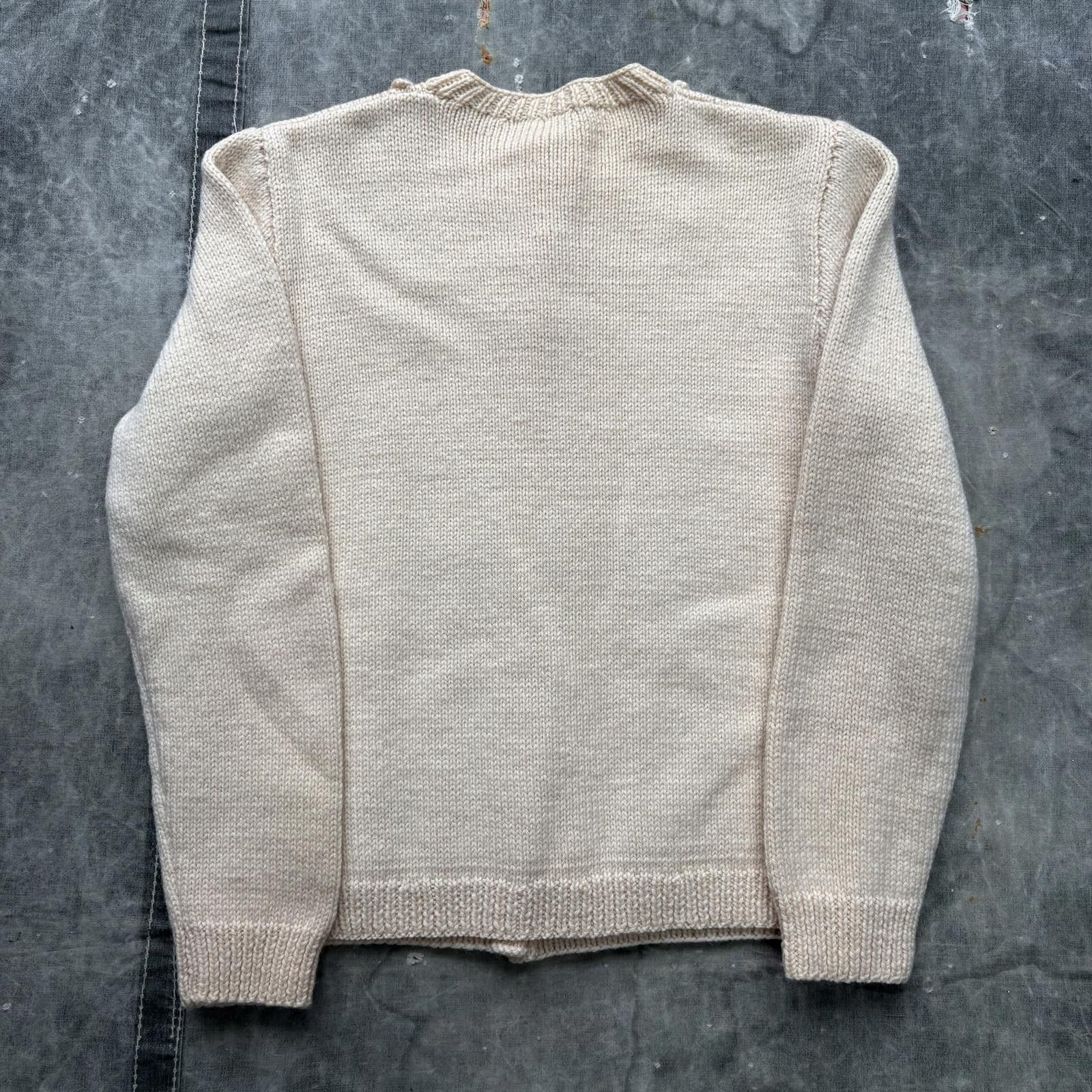 Vintage Vintage 70s Cream Hand-Knit Wool Textured Sweater Cardigan Size M / US 6-8 / IT 42-44 - 5 Thumbnail