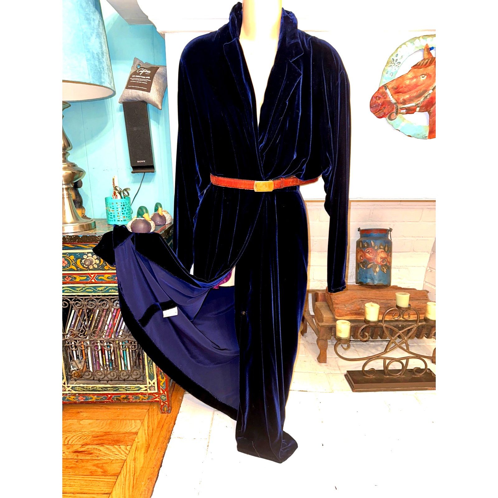 Ralph Lauren VINTAGE 80's RALPH LAUREN NAVY VELVET WRAP MIDI DRESS Size XS / US 0-2 / IT 36-38 - 2 Thumbnail