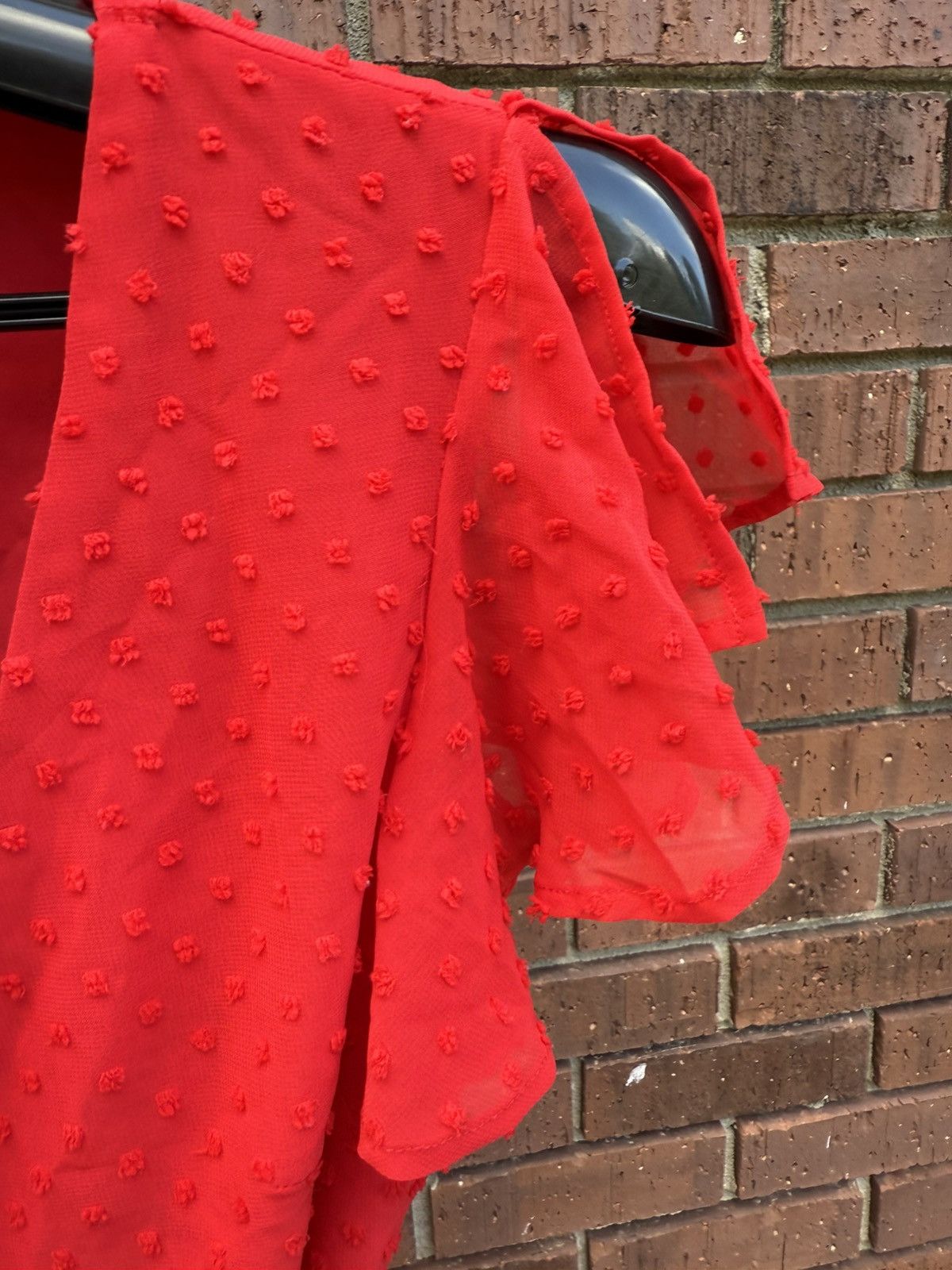 Lulus Lulus Red Swiss Dot Flutter Sleeve Wrap Mini Dress Size S / US 4 / IT 40 - 3 Thumbnail