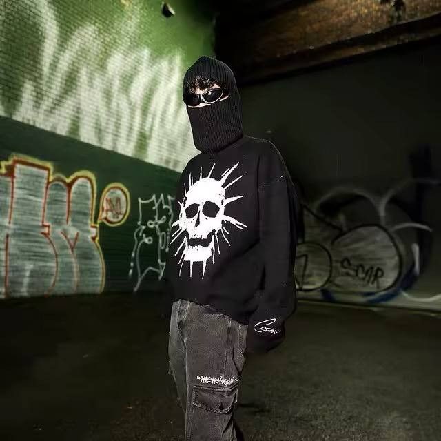Japanese Brand × Vintage punk sweater with a skull on it Size US L / EU 52-54 / 3 - 4 Thumbnail