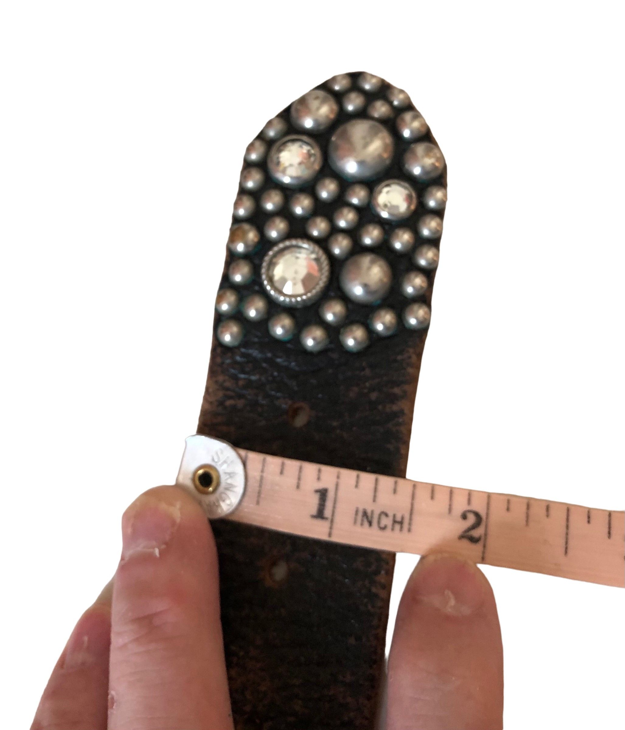 Genuine Leather Vintage Leather Studded Belt By Old Stud Handmade Size 34 - 5 Thumbnail