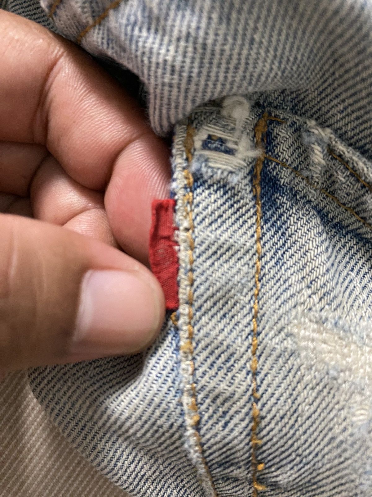 Levi's × Vintage Vintage Thrashed Distressed Custom Levis Selvedge Button 6 Size US 35 - 10 Thumbnail