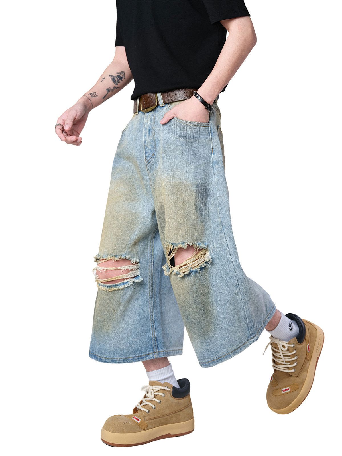 Japanese Brand Men's American loose straight casual ripped denim shorts Size US 32 / EU 48 - 5 Thumbnail