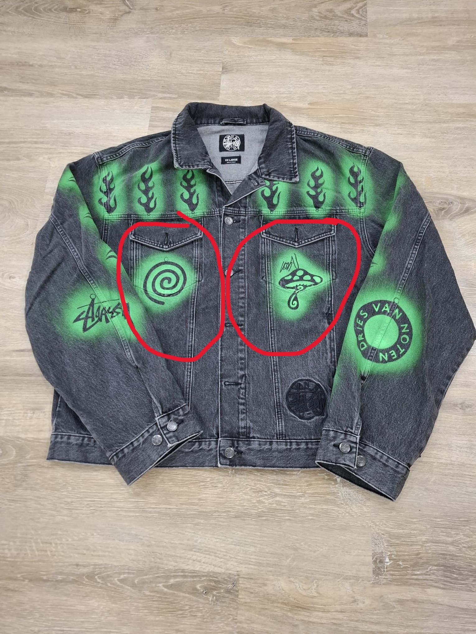 Dries Van Noten × Stussy Hand-Stencilled Denim Jacket Size US XXL / EU 58 / 5 - 6 Thumbnail