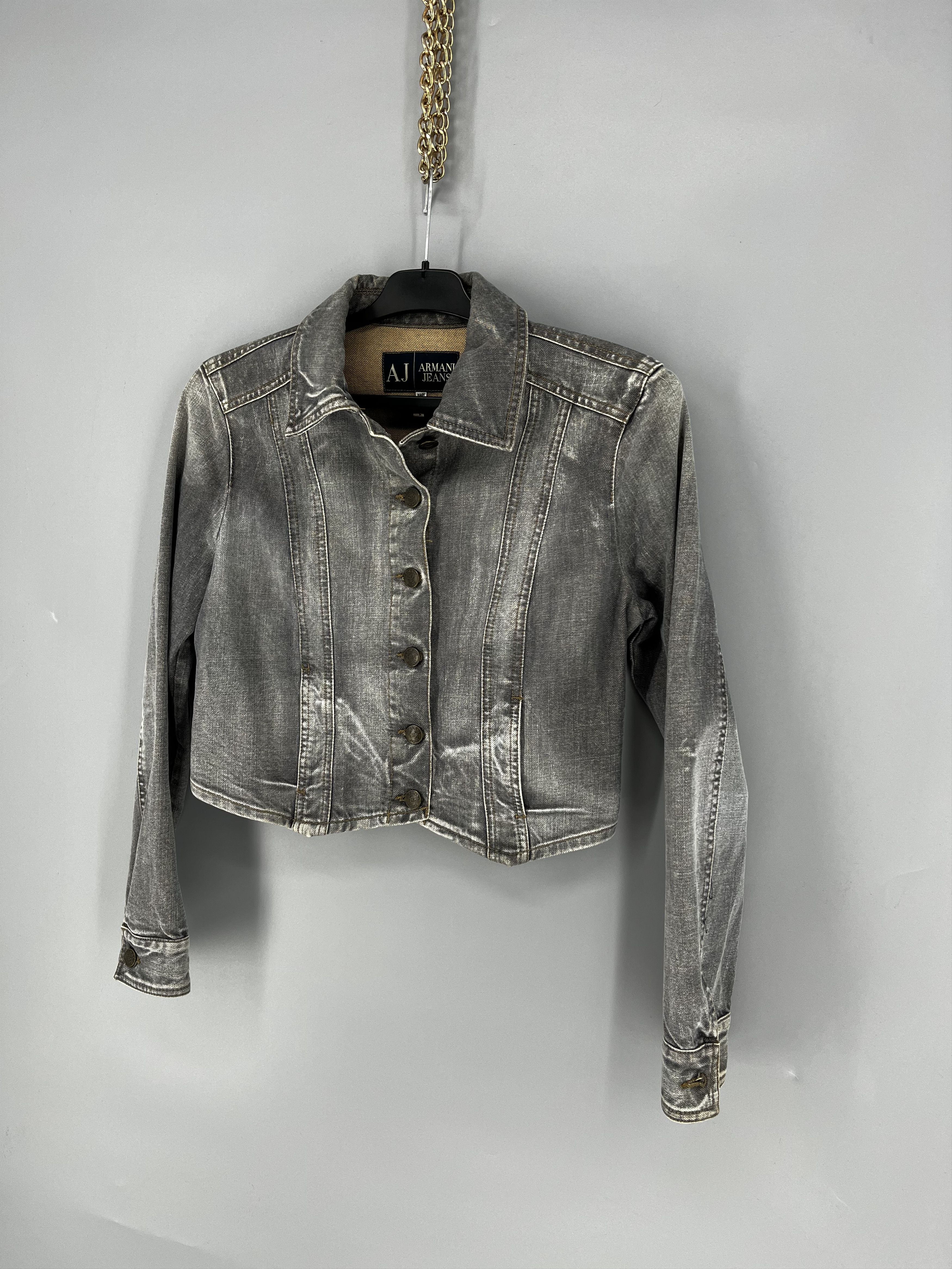 Armani Vintage Y2K Armani Exchange Grey Denim Wash Zip Up Jacket Size S / US 4 / IT 40 - 4 Thumbnail