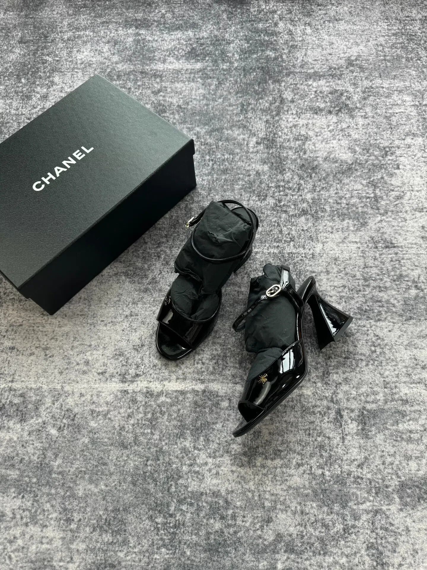 Chanel Chanel Black Patent Leather Peep-Toe High Heels| Size US 6.5 / IT 36.5 - 1 Thumbnail