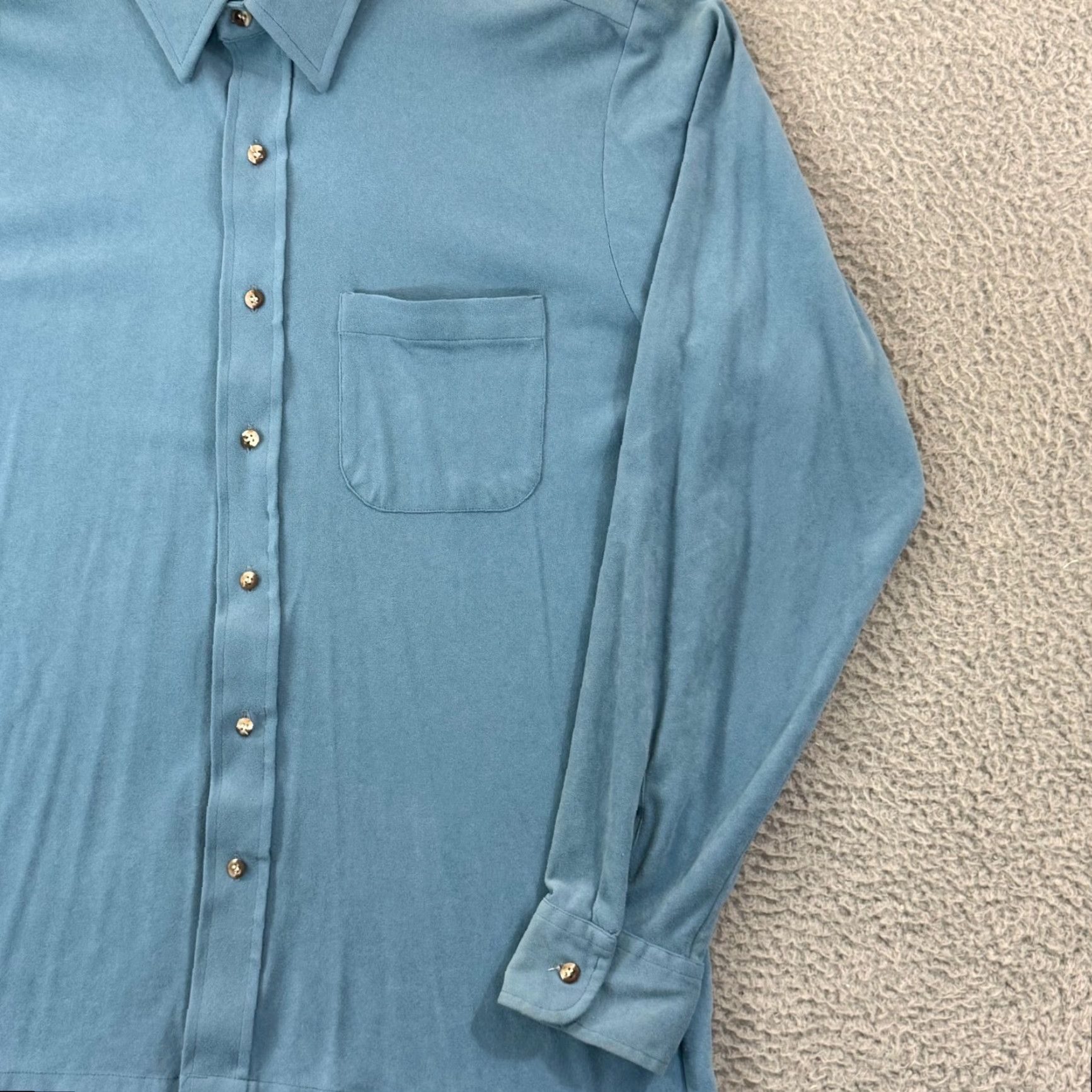 Velour Vintage Persuade Shirt Mens Large Blue Button Up 80s Long Sleeve Pocket Velour Size US L / EU 52-54 / 3 - 6 Thumbnail