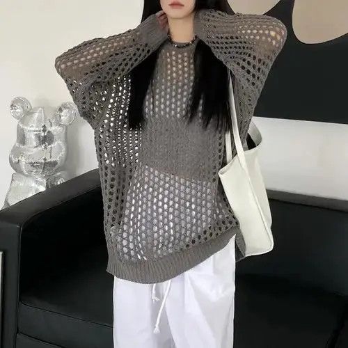 Japanese Brand Women Knit Hollow Out Crochet Sweater Long Size ONE SIZE - 1 Thumbnail