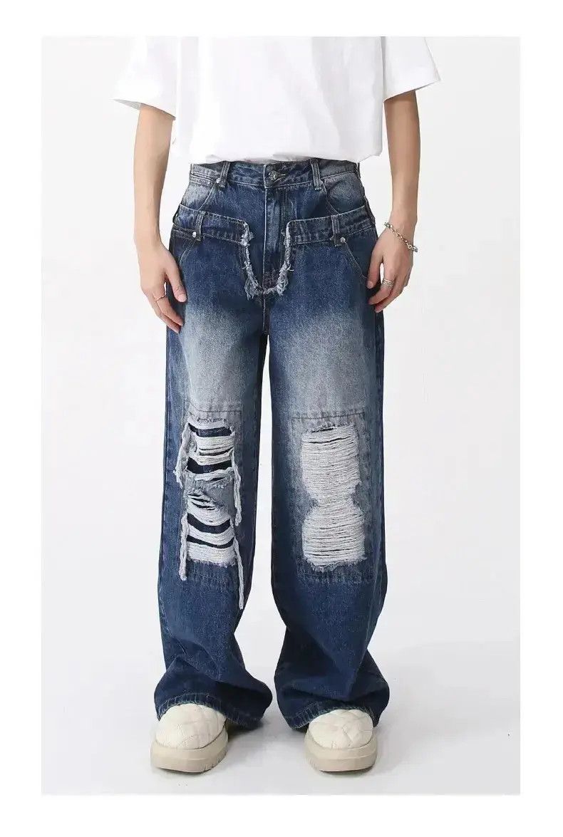 Japanese Brand Holey Baggy Retro Hip Hop Jeans Pants Y2k Casual Loose 90’s Size US 32 / EU 48 - 1 Thumbnail