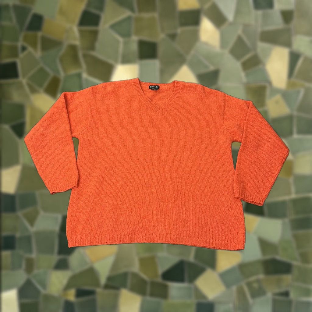 Vintage New York & Company NY&CO Sweater Womens XL Orange Wool V Neck Pullover Knit Size XL / US 12-14 / IT 48-50 - 1 Thumbnail