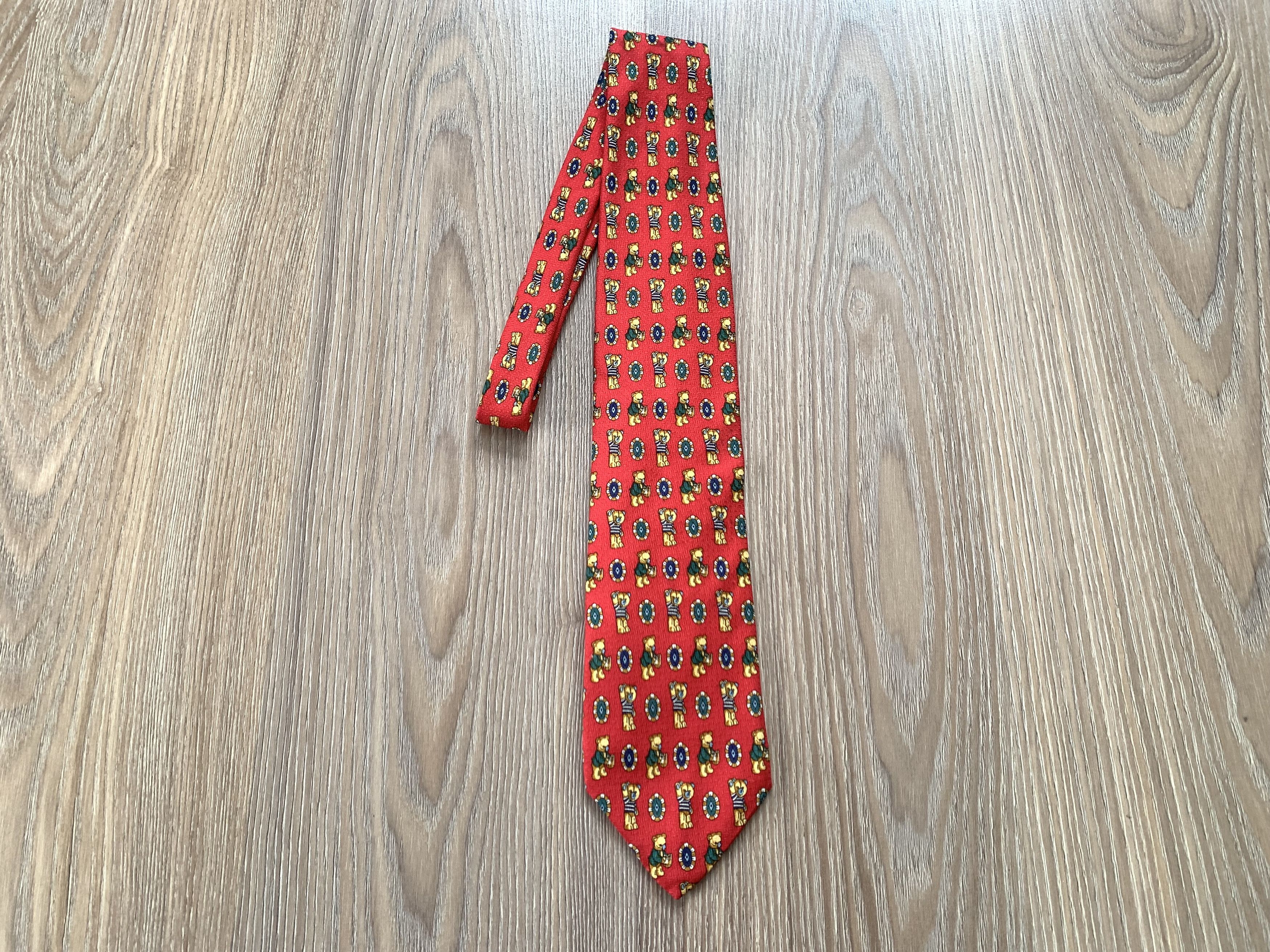 Other Angelo Litrico Red Vintage Bear Printed Silk Tie Size ONE SIZE - 2 Thumbnail