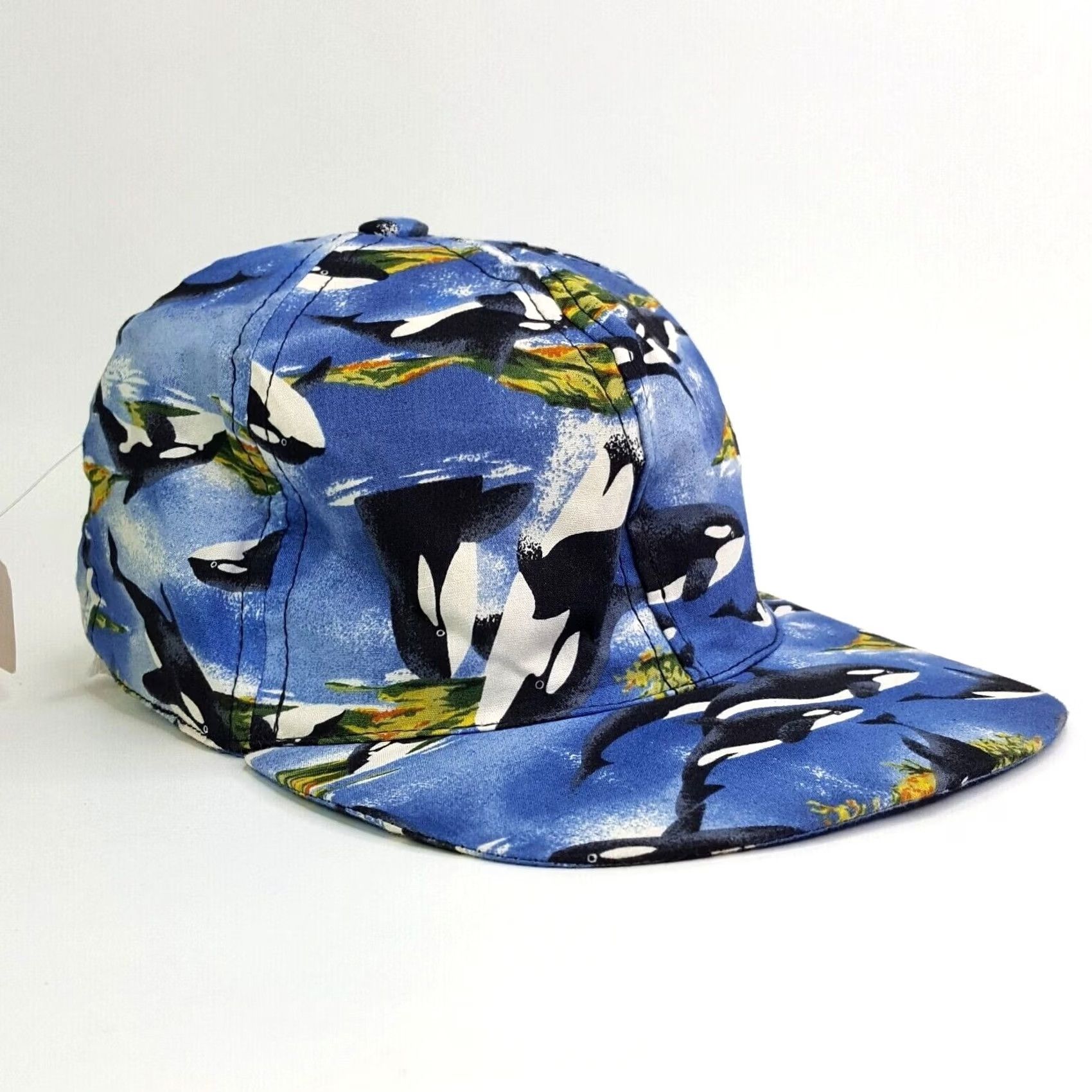 Etro VINTAGE Orca Killer Whale USA Made Snapback Hat Baseball Cap Retro 90s Animals AOP Hat Mens Adjustable Blue Size ONE SIZE - 2 Thumbnail