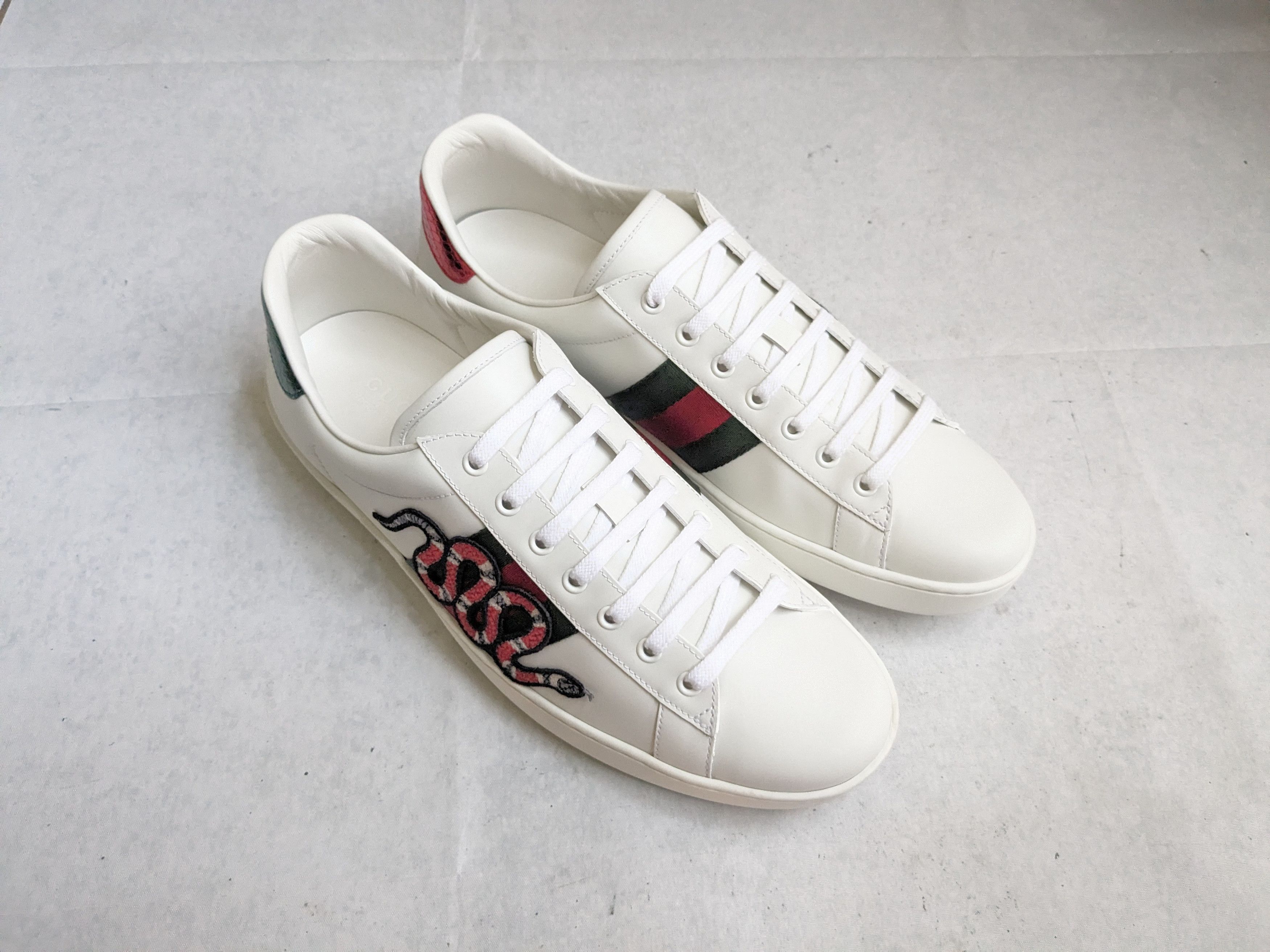 Gucci Gucci Ace Sneakers Snake 12.5 White Leather Low Tops Size US 12.5 / EU 45-46 - 2 Thumbnail
