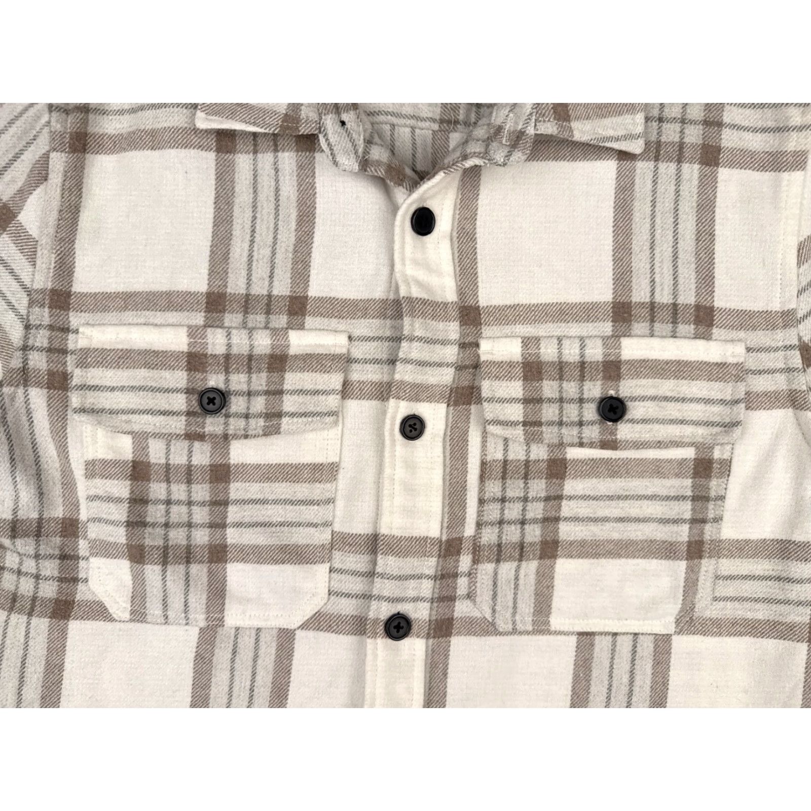 H&M H&M Shirt Men Medium Beige White Plaid Flannel Poly Wool Blend Button Up Pockets Shirt Size US M / EU 48-50 / 2 - 6 Thumbnail