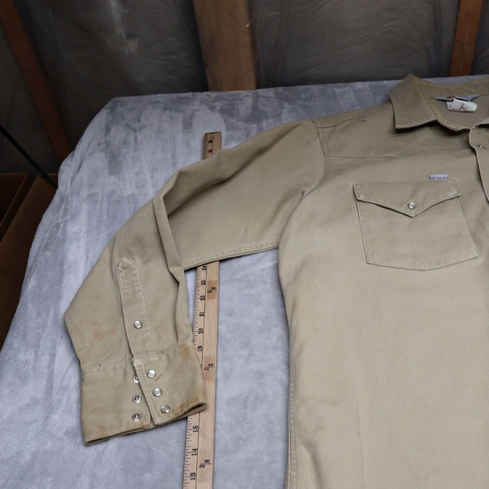 Carhartt Carhartt Shirt Mens XL 17.5 Cream Canvas Western Long Sleeve Rugged Snap Button-Up Twill Collar Pocket Casual Workwear Size US XL / EU 56 / 4 - 2 Thumbnail