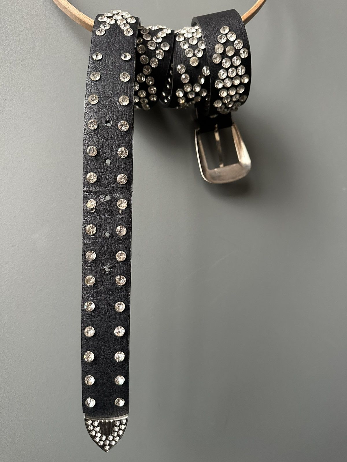 Vintage Leather Rhinestones Belt BB Simon Analog Size ONE SIZE - 4 Thumbnail