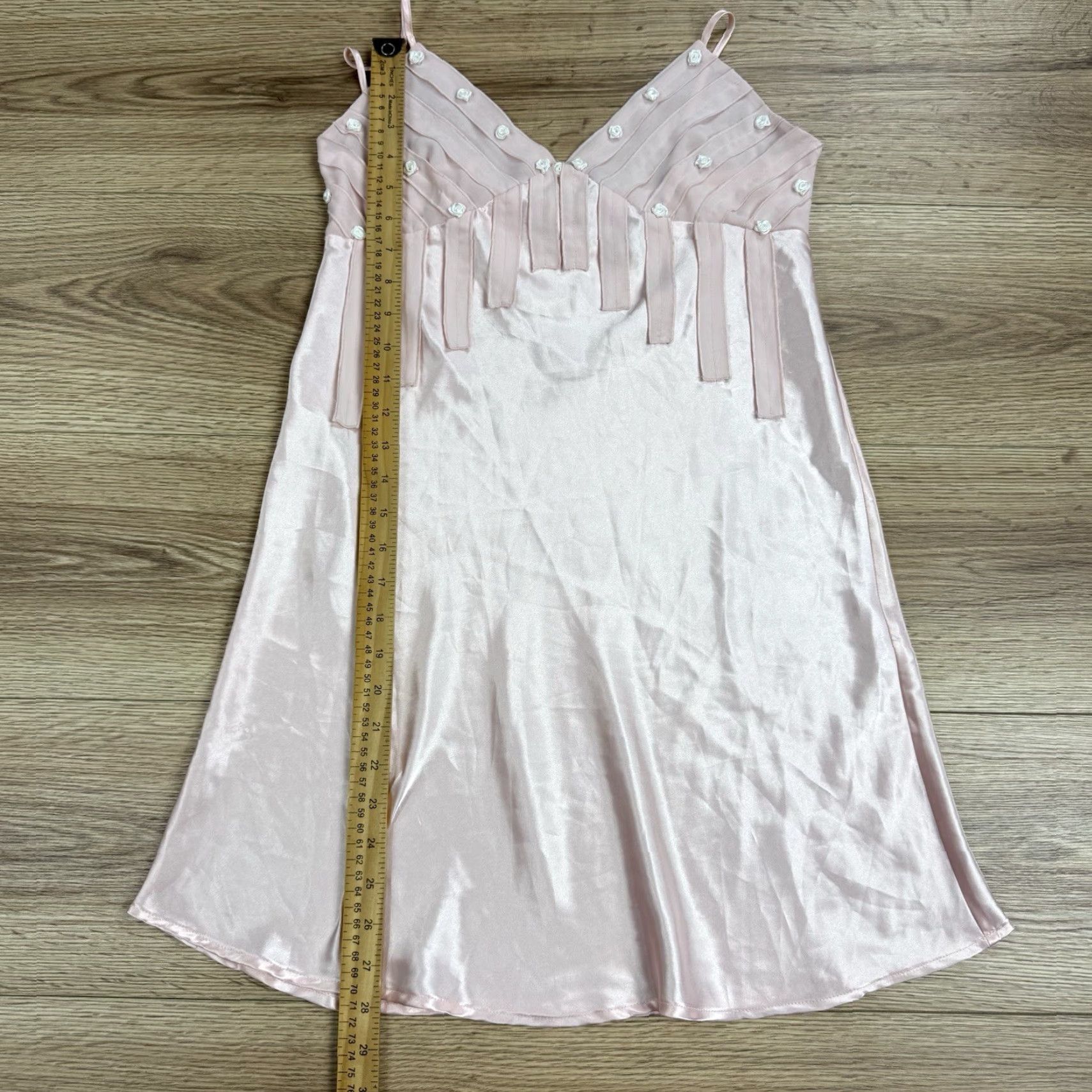 Madison VINTAGE Madison Studio Intimates Slip Dress Womens Satin Nightgown Chemise Sz 8 Pink Roses Fringe Satin Nightgown Womens 8 Size M / US 6-8 / IT 42-44 - 6 Thumbnail