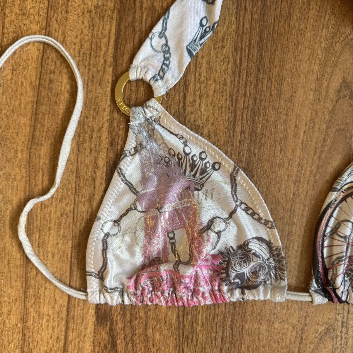 Ed Hardy CHRISTIAN AUDIGIER Vintage Y2K White Pink Paris Bikini Set Size L / US 10 / IT 46 - 3 Thumbnail