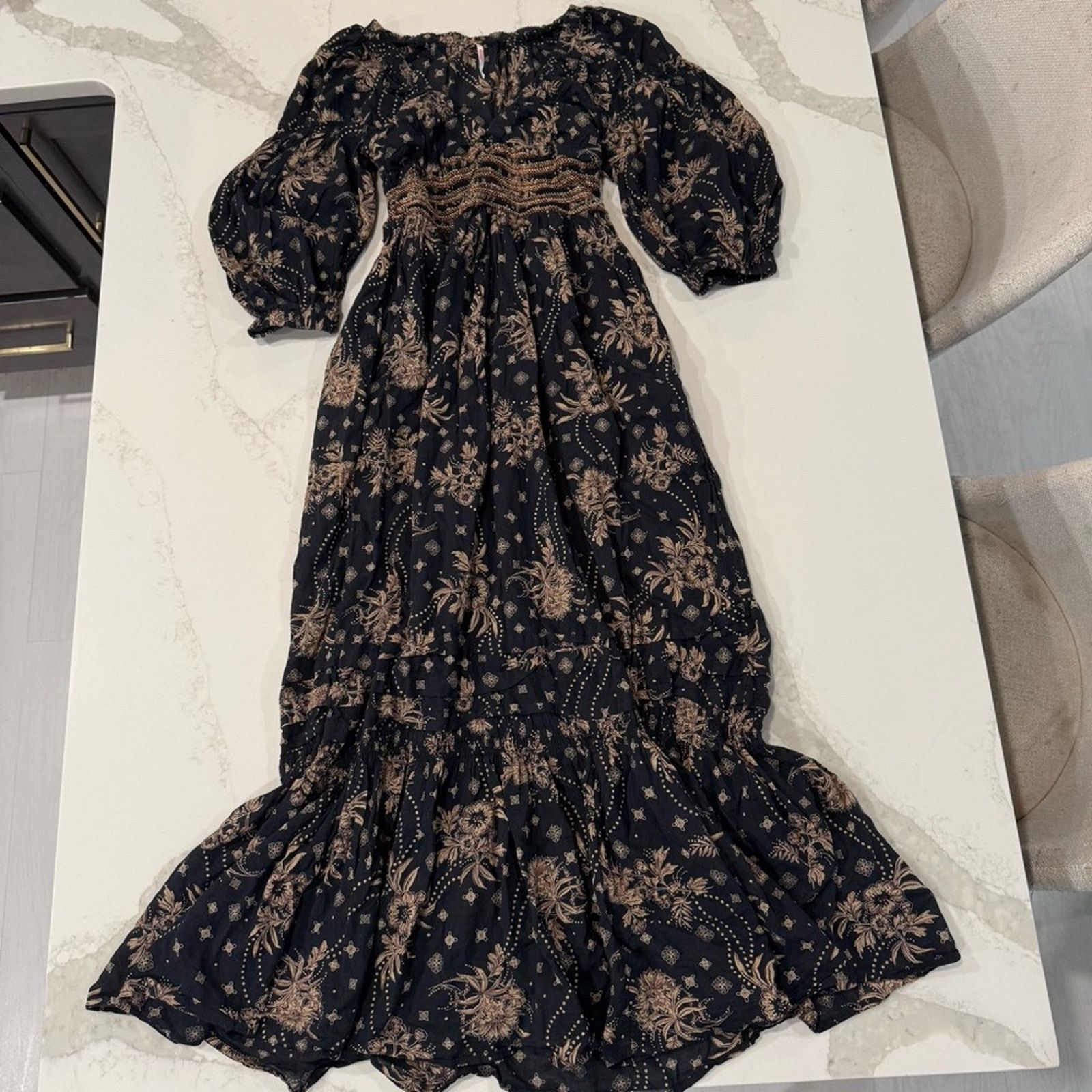 Free People Golden Hour Smocked Bodice Maxi Dress Womens XS