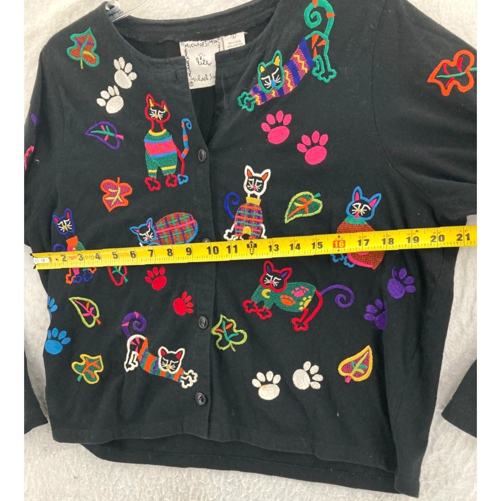 Simons Michael Simon Cat Embroidered Long Sleeve Cardigan Womens Large Black Size L / US 10 / IT 46 - 2 Thumbnail