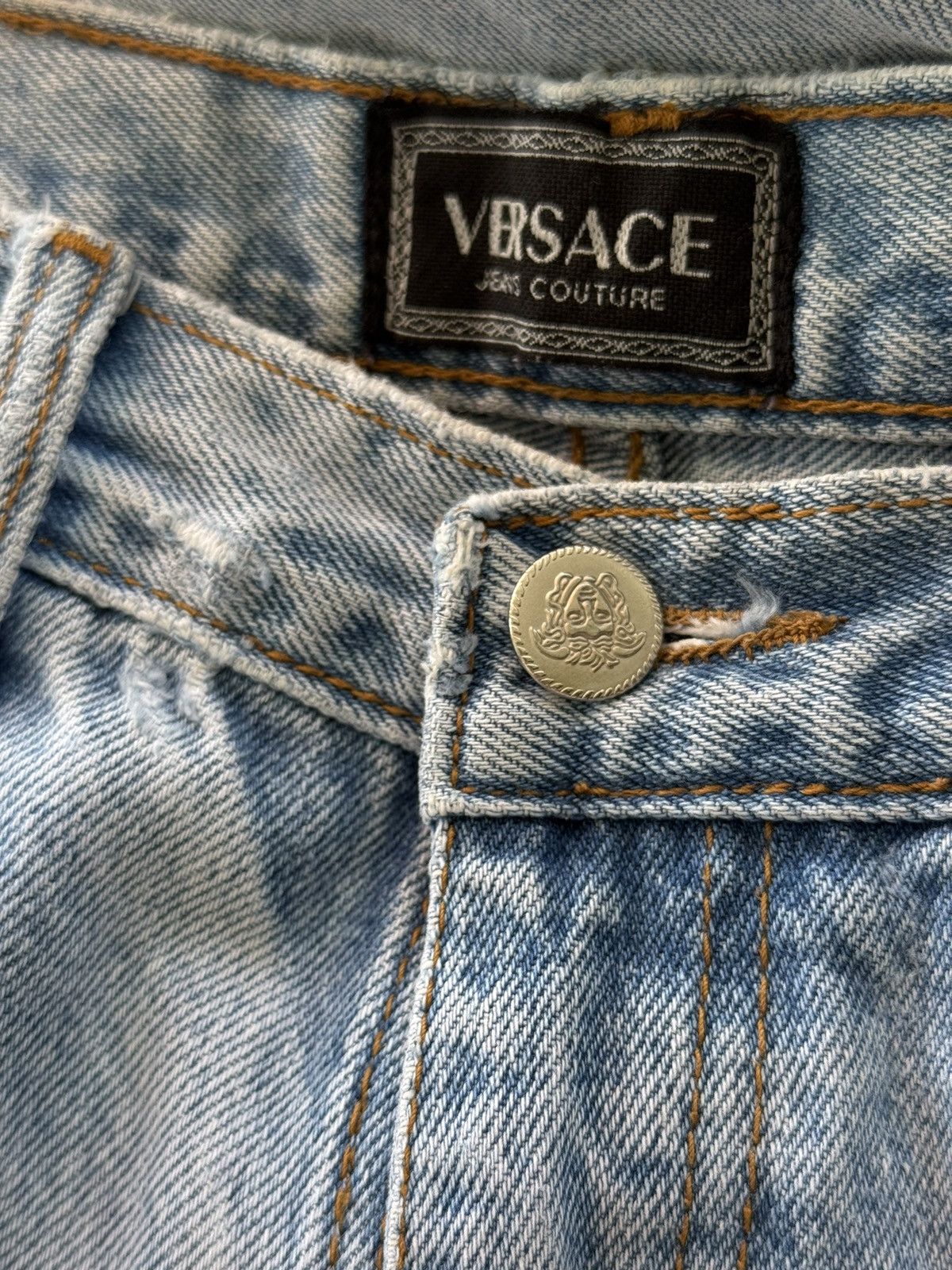 Versace × Versace Jeans Couture × Vintage Versace 1990s archive Medusa patch wide leg palazzo jeans Size 26" / US 2 / IT 38 - 11 Thumbnail