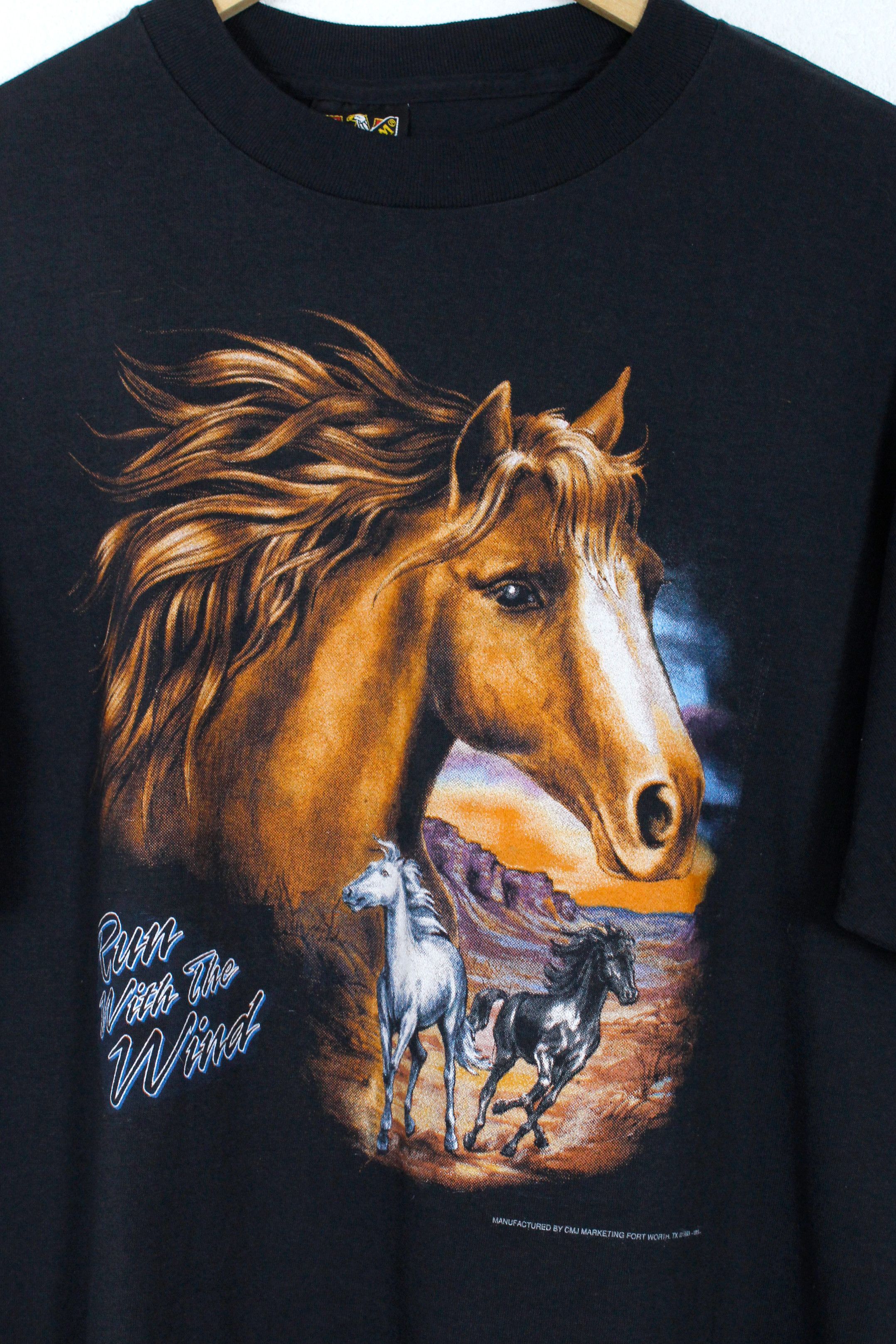 Vintage Vintage 3D Emblem Run With The Wind Horses Tee Tshirt 90s Size US L / EU 52-54 / 3 - 2 Thumbnail
