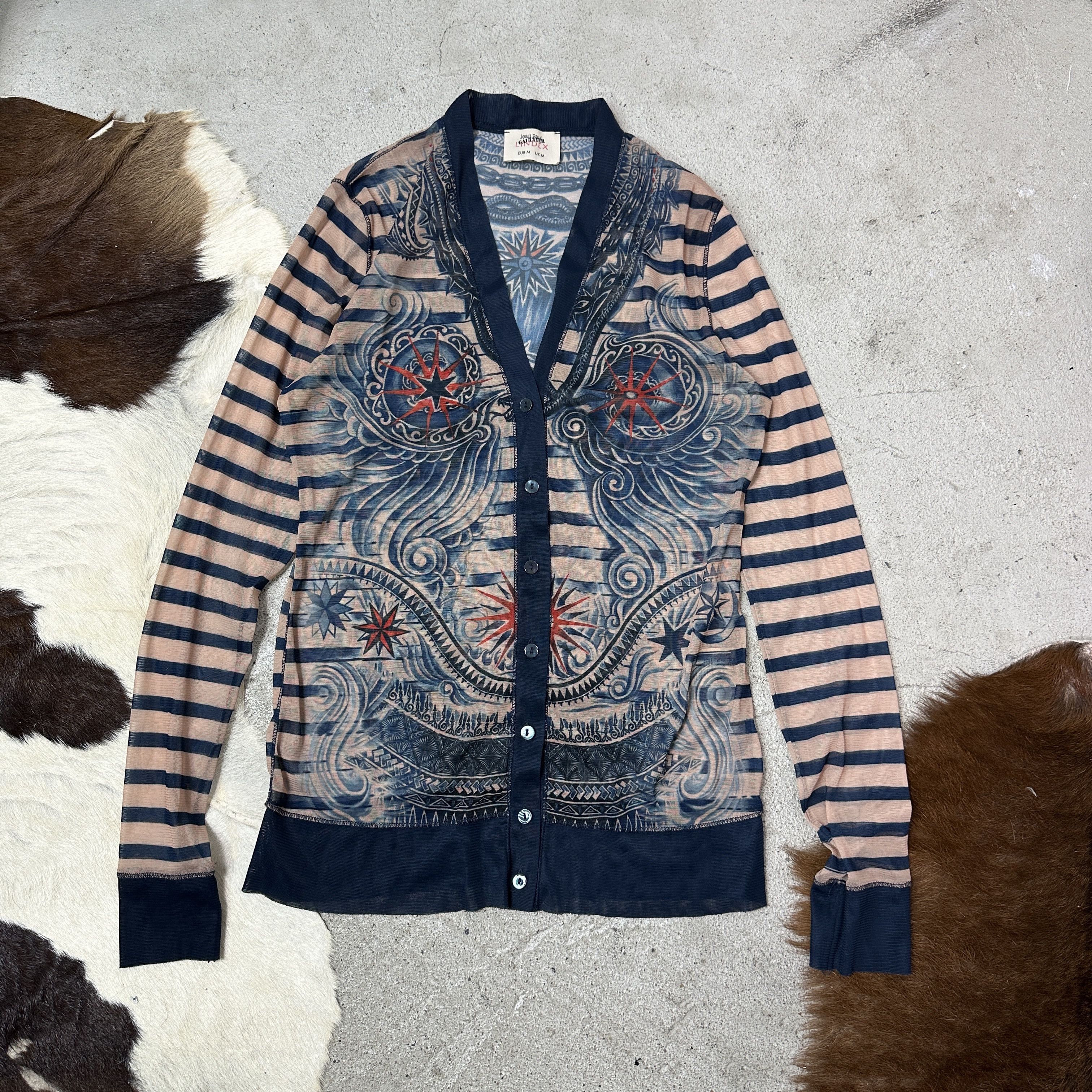 Jean Paul Gaultier Vintage Striped Tattoo Buttoned Jean Paul Gaultier Meshtop Size M / US 6-8 / IT 42-44 - 3 Thumbnail