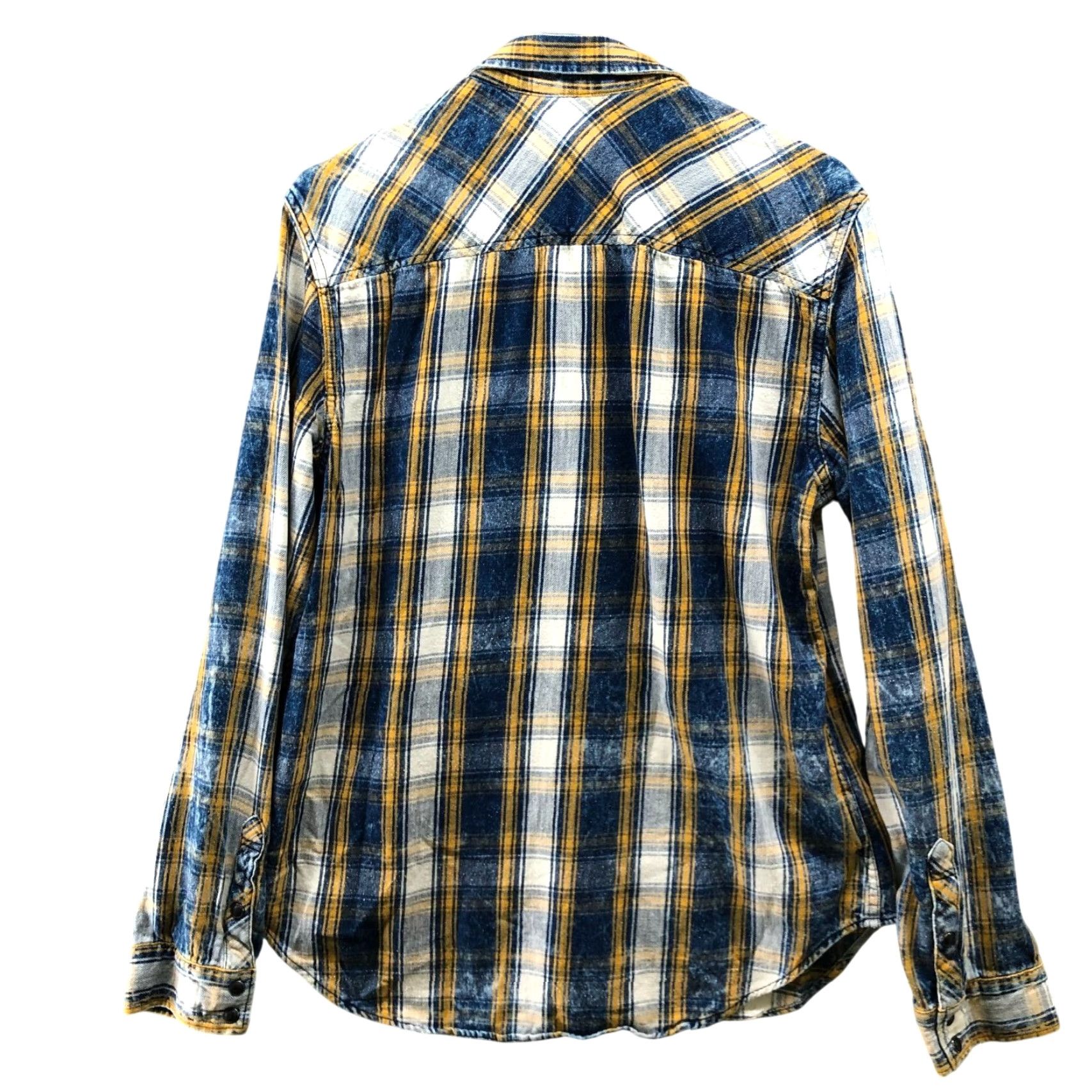 Gap Gap Plaid Western Shirt Mens L Blue Gold Pearl Snap Long Sleeve Cotton Shirt Size US L / EU 52-54 / 3 - 2 Thumbnail