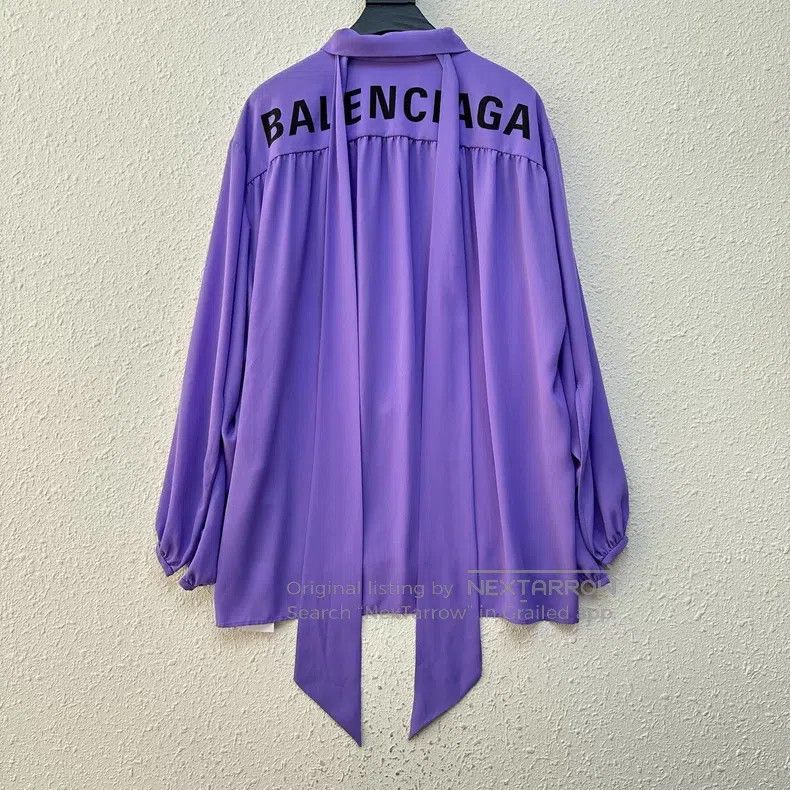 Balenciaga Balenciaga Purple Ribbon Back Logo Shirt Size XXS / US 00 / IT 34 - 2 Thumbnail