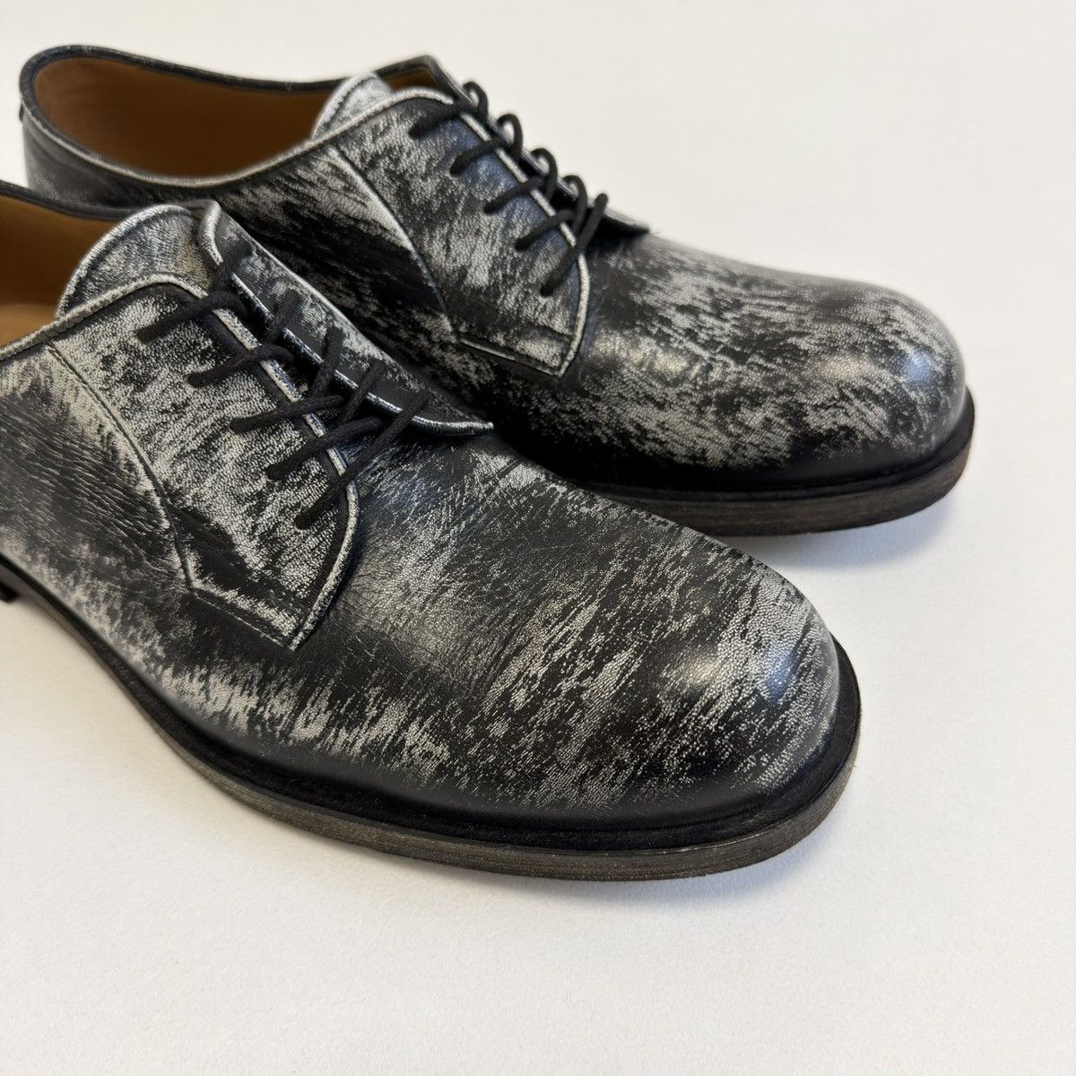 Jil Sander Black/White ‘Distressed Leather’ Derby Shoes Size US 9 / EU 42 - 6 Thumbnail