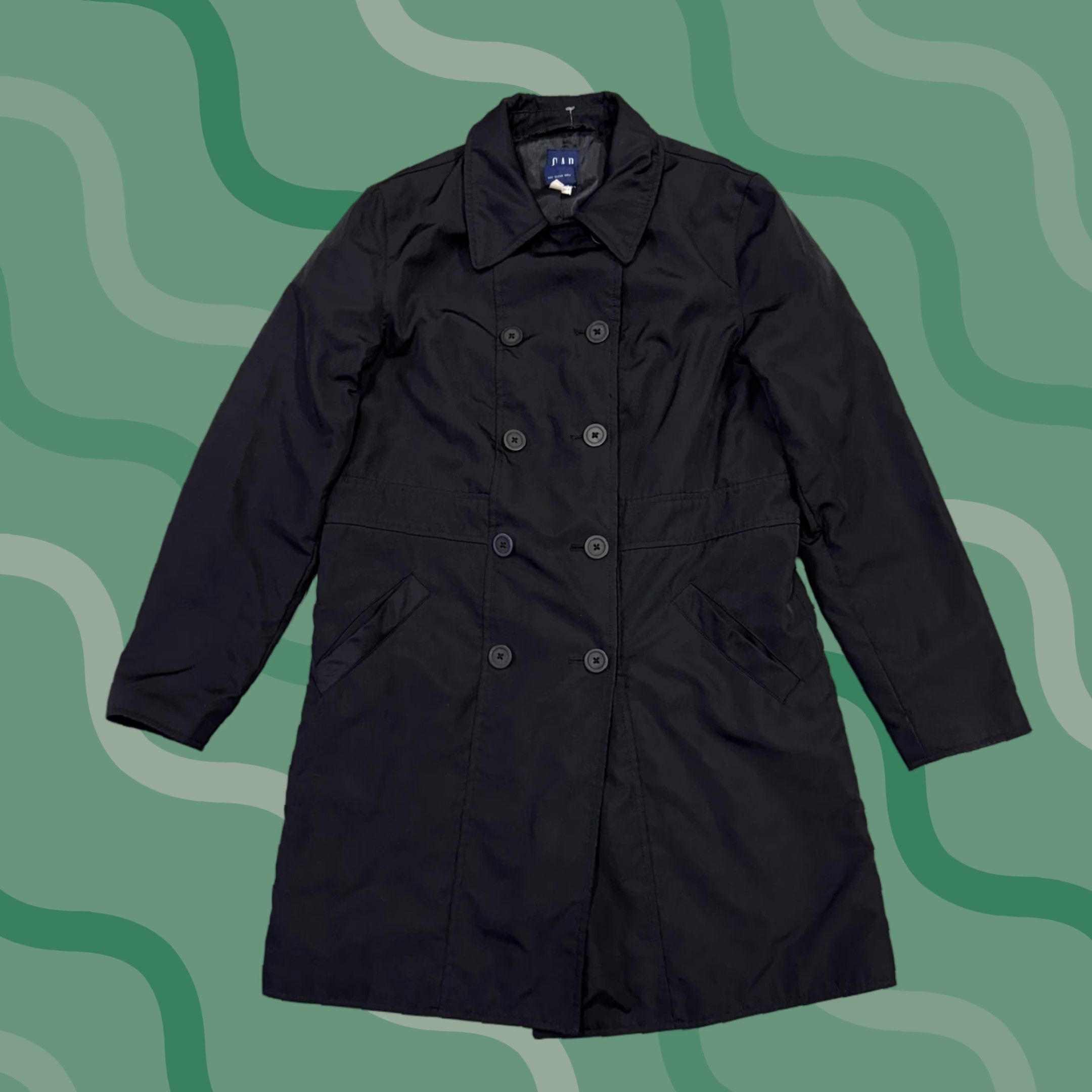 Gap Gap Coat Women S Black Double Breasted Trench Polyester Jacket Size S / US 4 / IT 40 - 1 Thumbnail