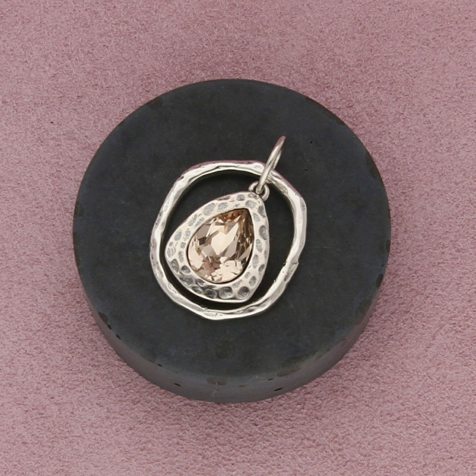Sterling Silver grace & heart sterling silver hammered crystal drop pendant Size ONE SIZE - 1 Thumbnail