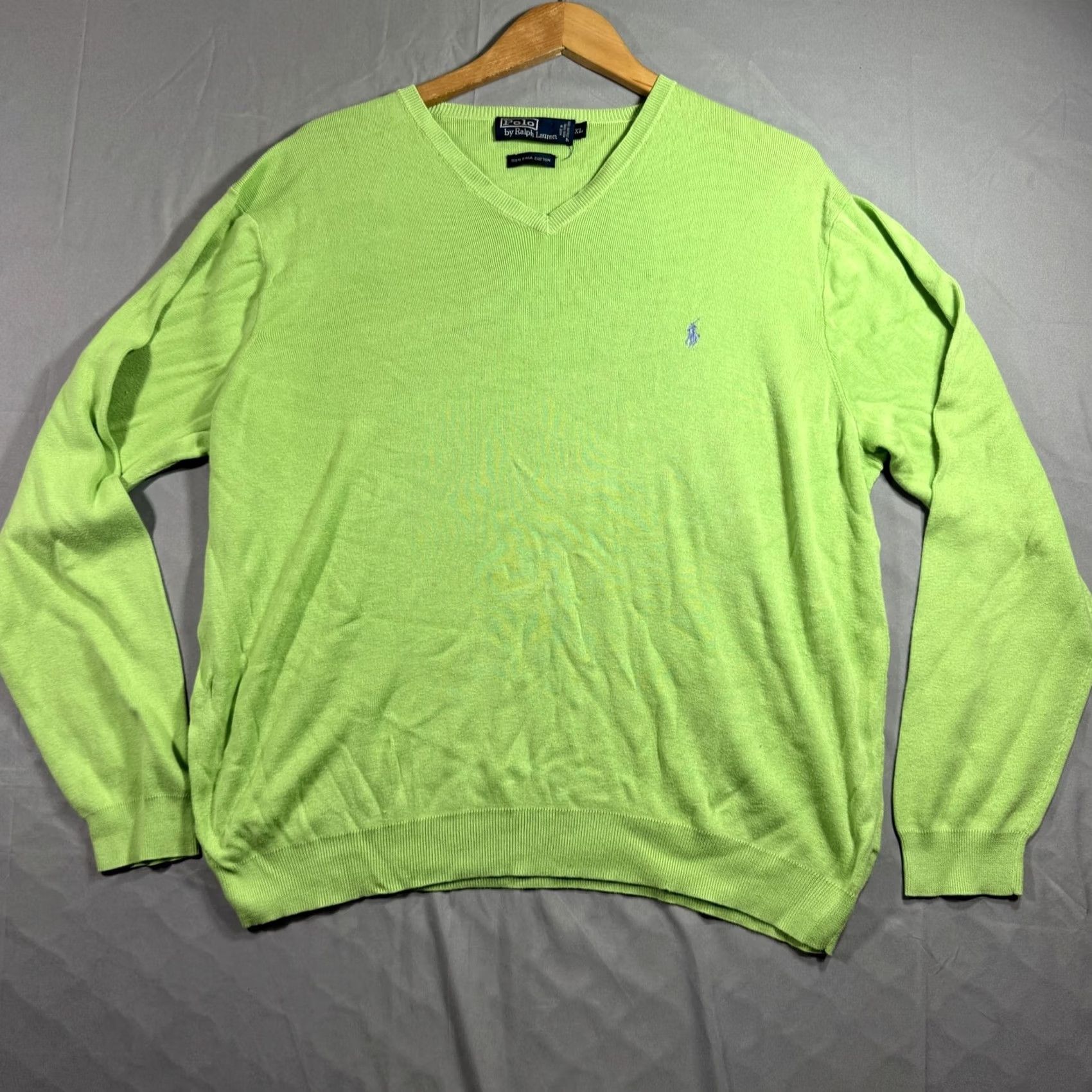 Polo Ralph Lauren VINTAGE Polo Ralph Lauren Sweater Mens XL Green V-Neck 100% Pima Cotton Pullover Knit Size US XL / EU 56 / 4 - 2 Thumbnail