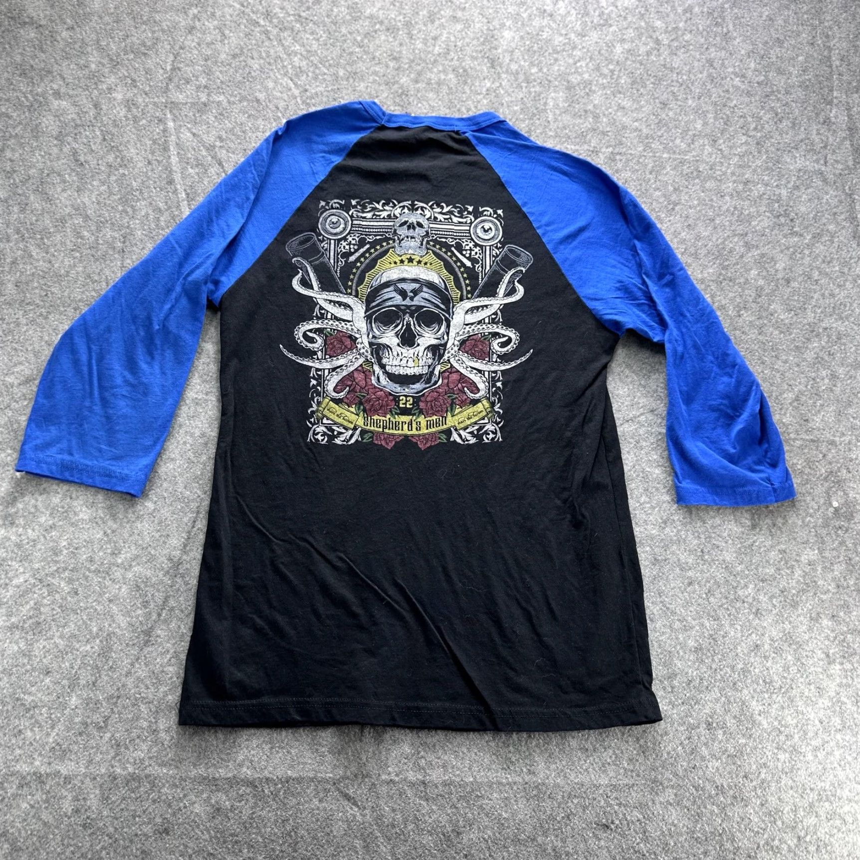 Vintage Shepherd's Men Shirt Mens Medium Black Blue Raglan 3/4 Sleeve Graphic Tee Size US M / EU 48-50 / 2 - 6 Thumbnail