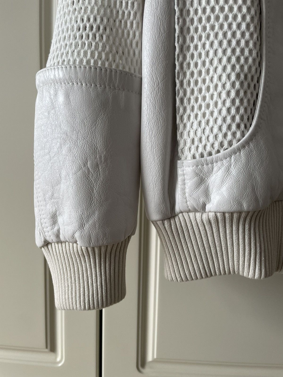 Celine × Hedi Slimane SS22 White Hooded Leather Bomber Mesh Panneling Size US S / EU 44-46 / 1 - 12 Thumbnail