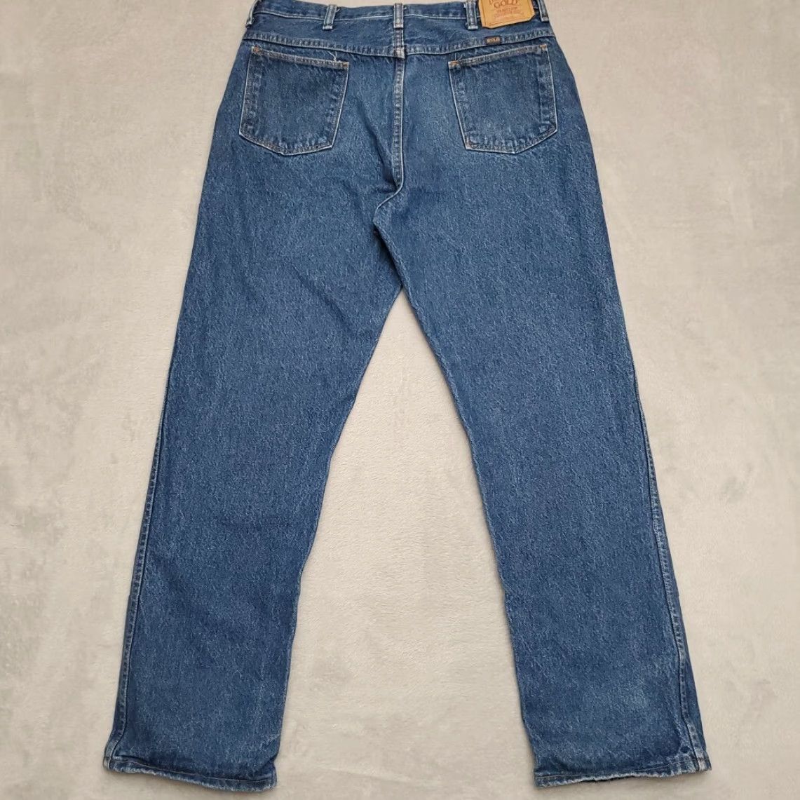 Denime VINTAGE Rustler Jeans Mens 35x32 Blue Denim 100% Cotton Rustler Casual Straight 5-Pocket Mens Blue Denim Casual American Western 1990s Size US 35 - 6 Thumbnail