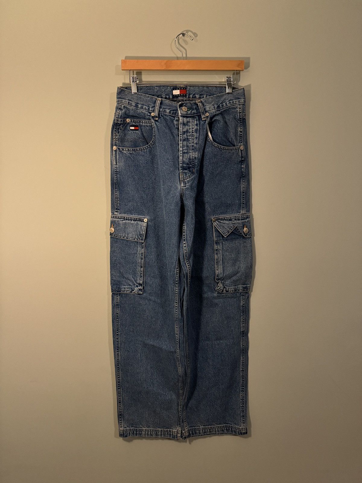 Tommy Hilfiger Vintage Denim Cargo Pocket Jeans Skater Baggy ERD Grunge Size US 29 - 1 Thumbnail