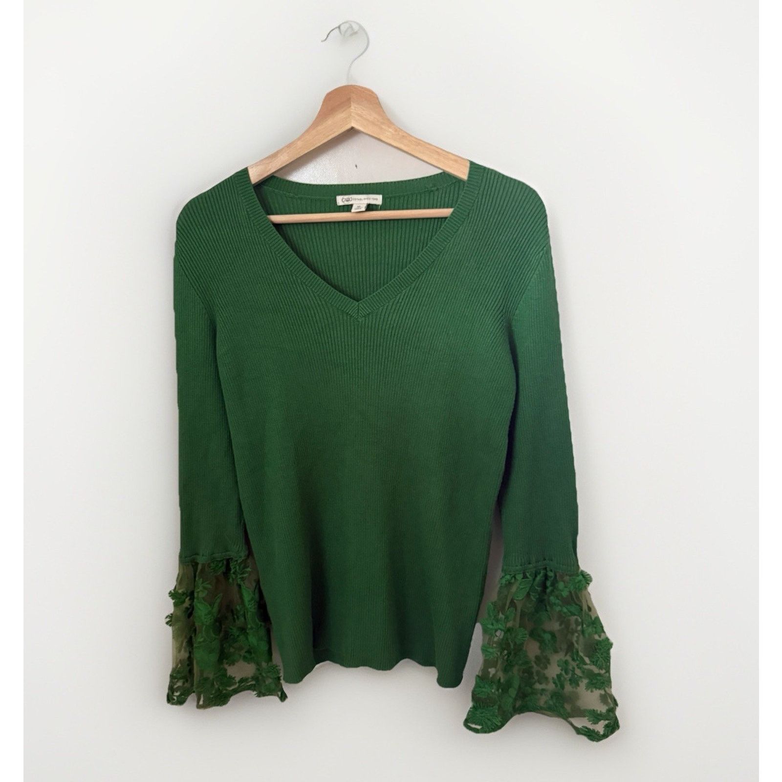 Other Cato Ribbed Knit V-Neck Trumpet Lace Elegant Classy Sweater Size XL / US 12-14 / IT 48-50 - 2 Thumbnail