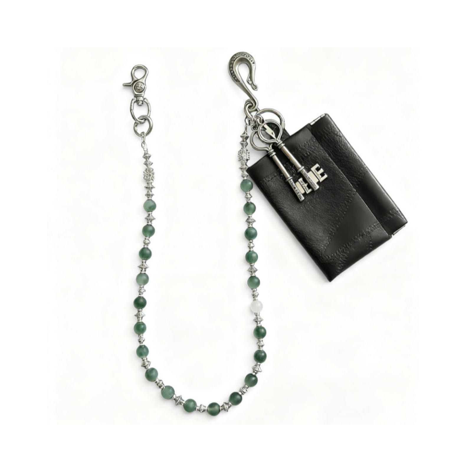 Jewelry Black Leather Wallet with Beaded Chain and Key Charm Size ONE SIZE - 5 Thumbnail