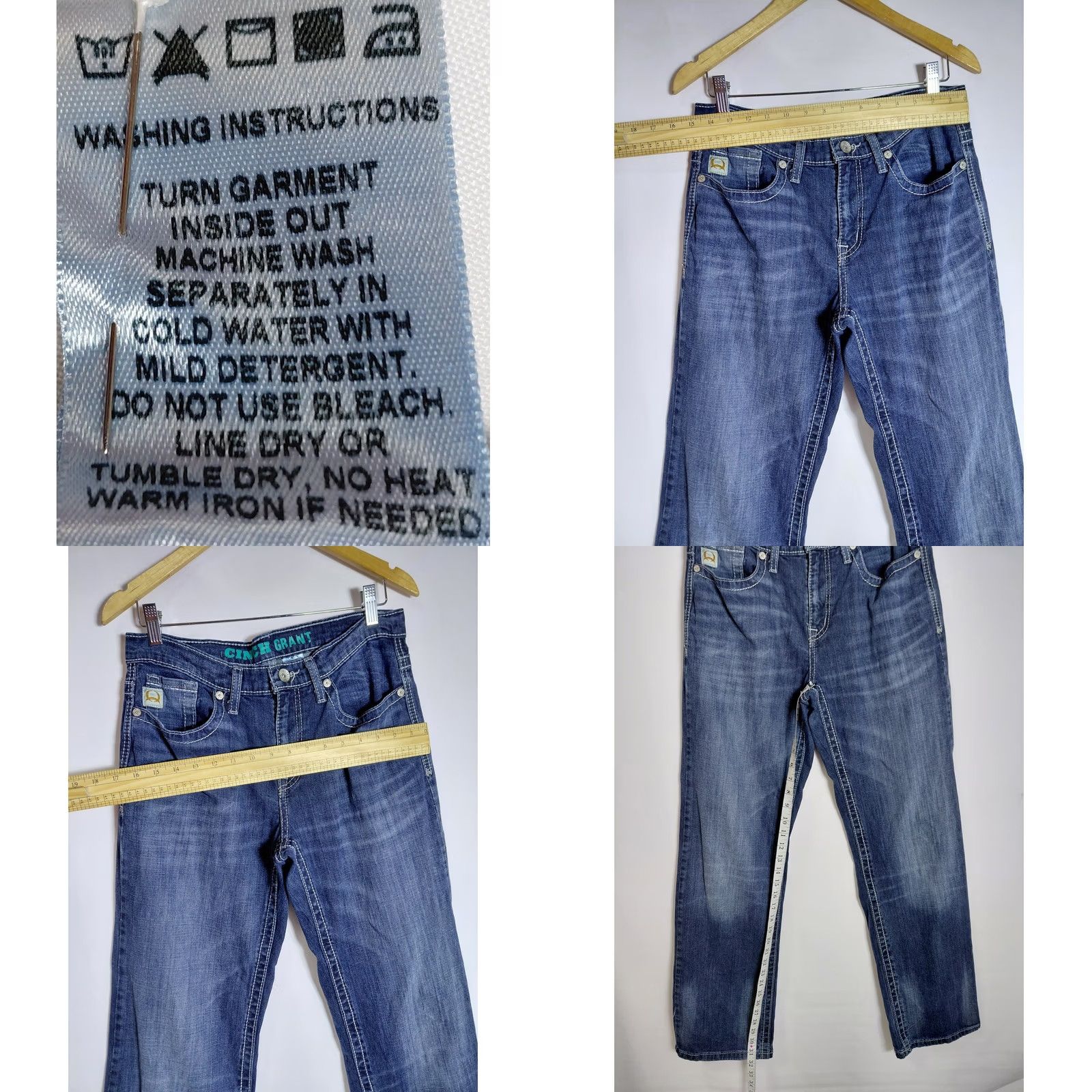 Denime Cinch Jeans Blue Solid Classic Men 31X32 Denim Stretch Regular Front Zip Zip Closure M/L Rise Mid 10-12 in Size US 31 - 8 Thumbnail
